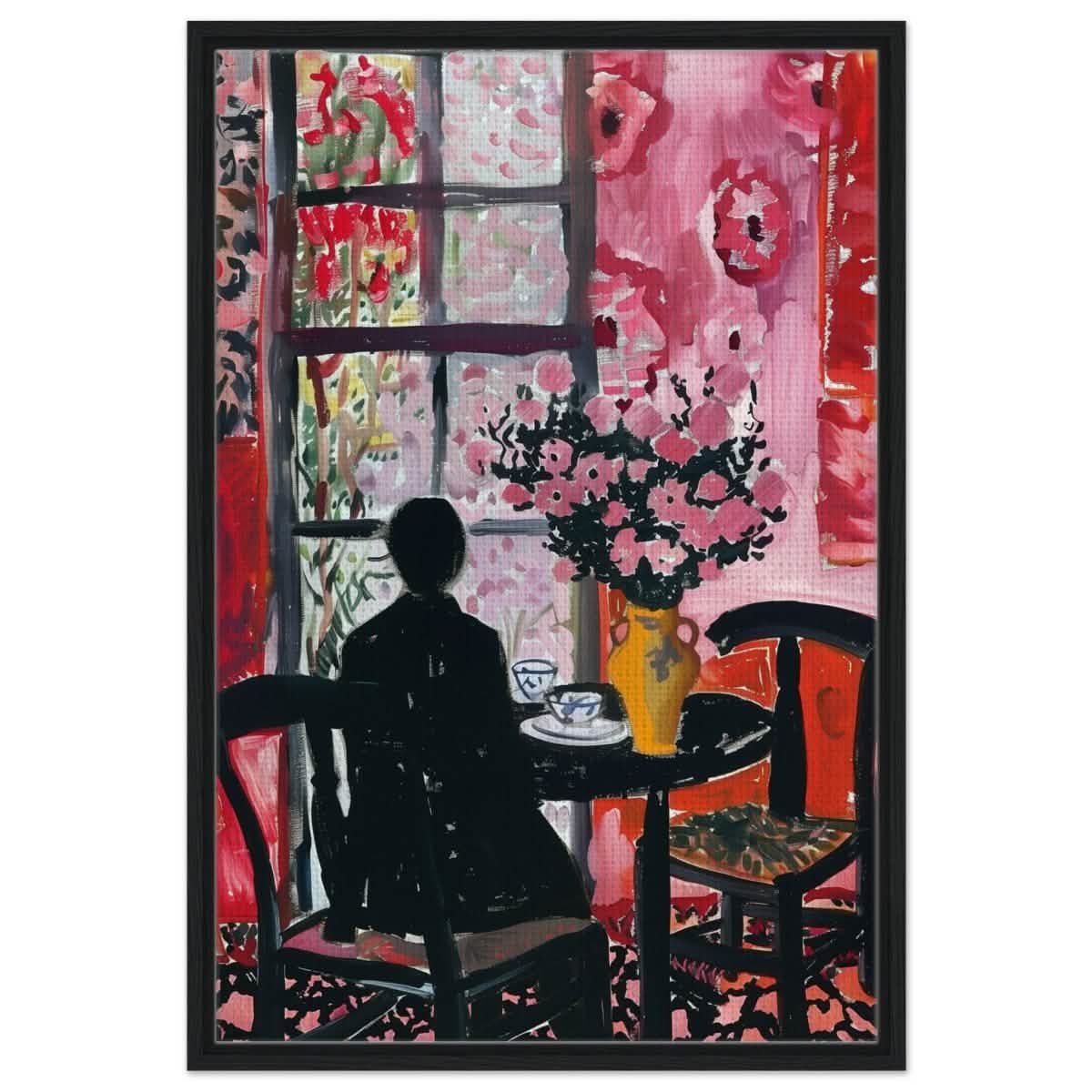 Tea by the Garden | Contemporary Impressionism | wall art print - Framed Canvas - 30x45 cm / 12x18″ - Black frame