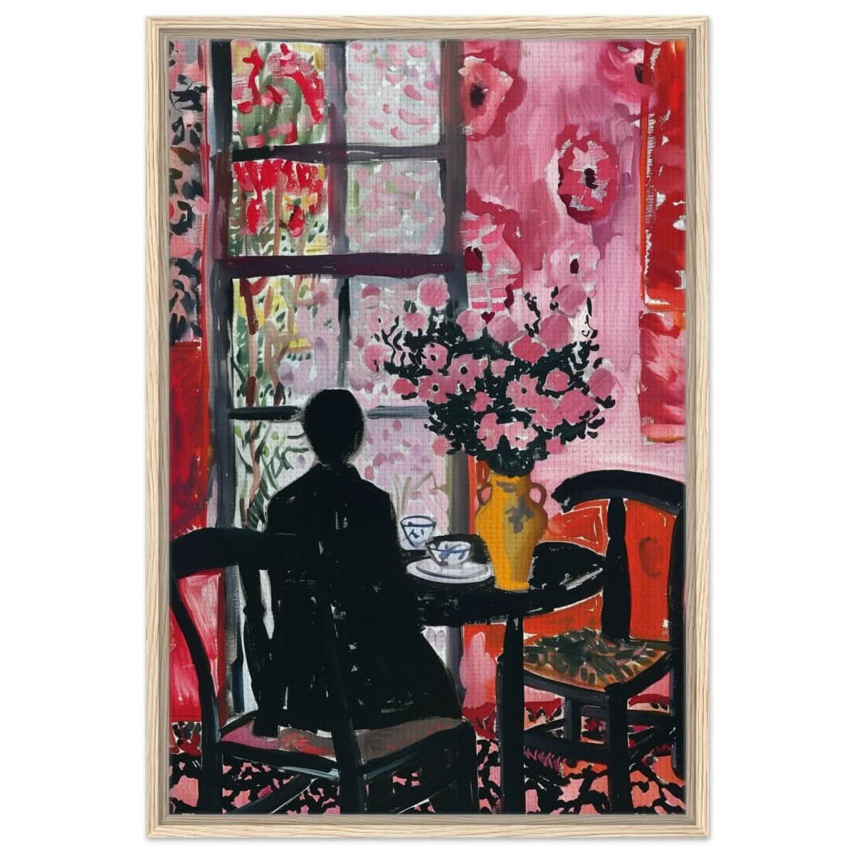 Tea by the Garden | Contemporary Impressionism | wall art print - Framed Canvas - 30x45 cm / 12x18″ - Wood frame