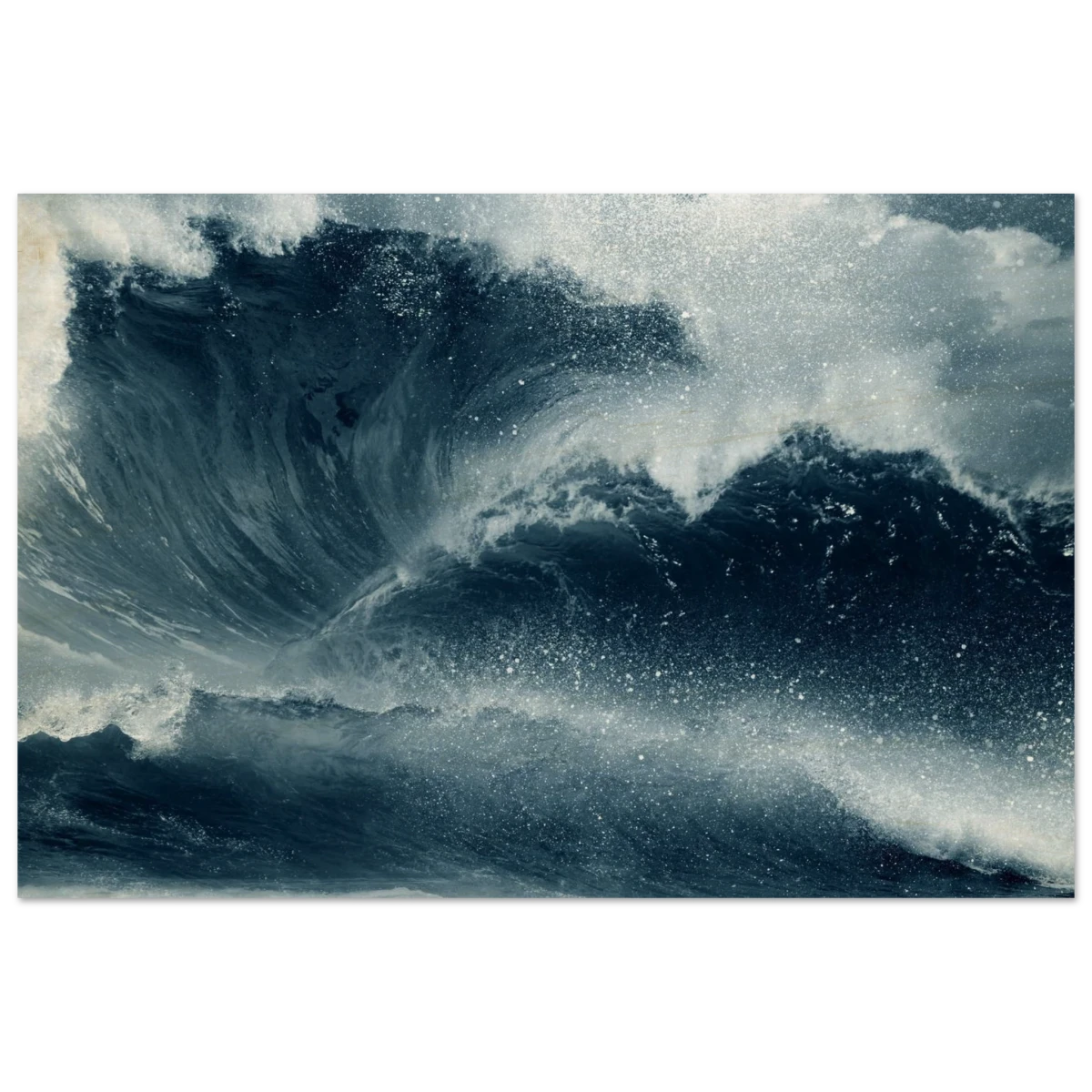 "Tempest Surge" – Monochrome Ocean Wave Wall Art Print - Wood Prints - 60x90 cm / 24x36″ -