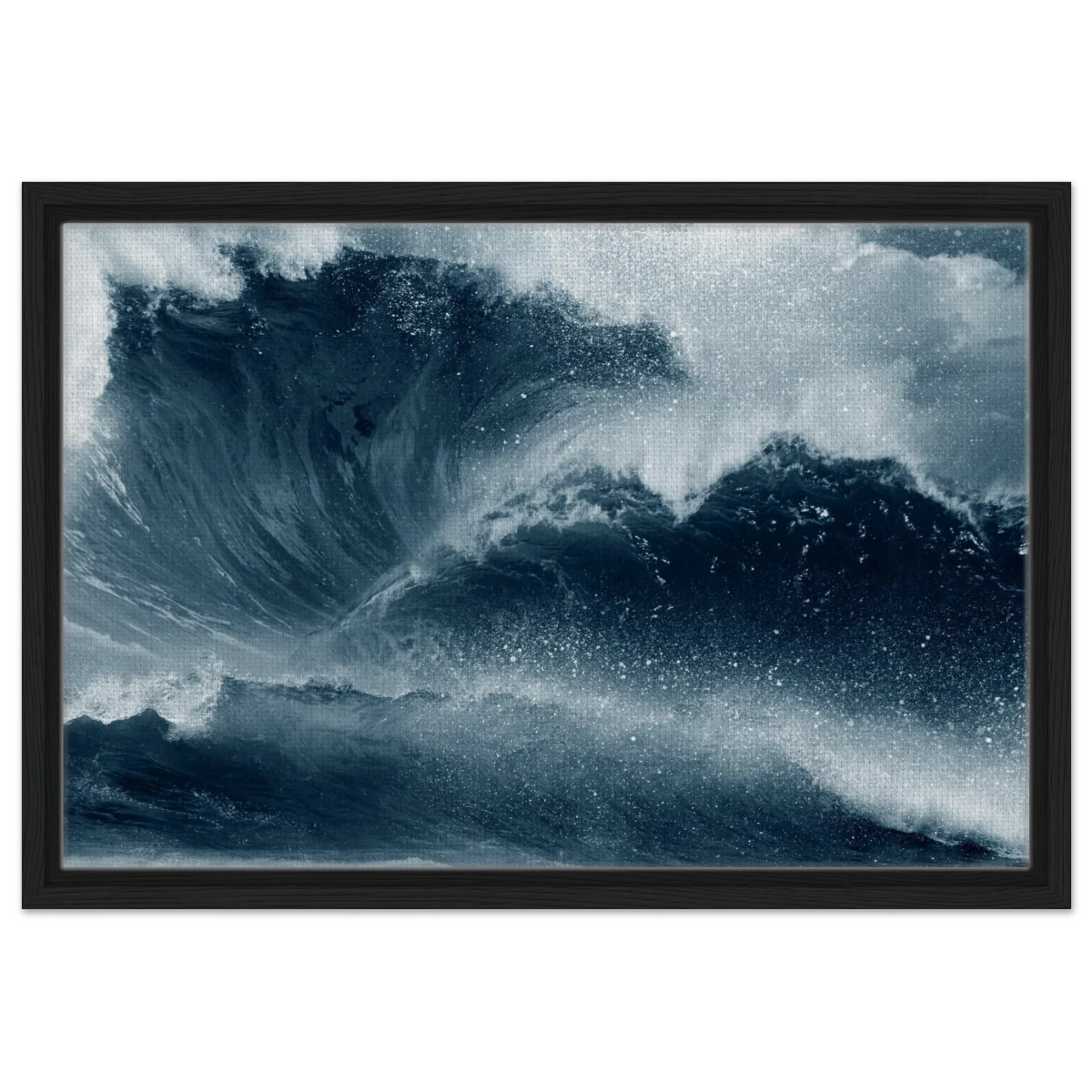 "Tempest Surge" – Monochrome Ocean Wave Wall Art Print - Framed Canvas - 40x60 cm / 16x24″ - Black frame