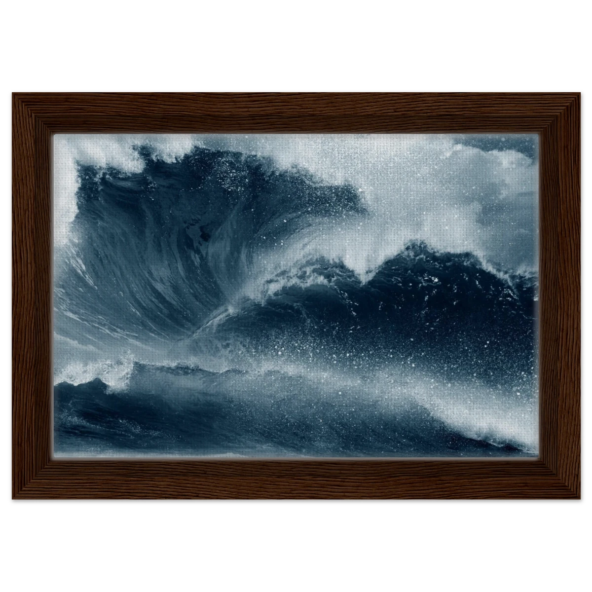 "Tempest Surge" – Monochrome Ocean Wave Wall Art Print - Framed Canvas - 20x30 cm / 8x12″ - Dark wood frame