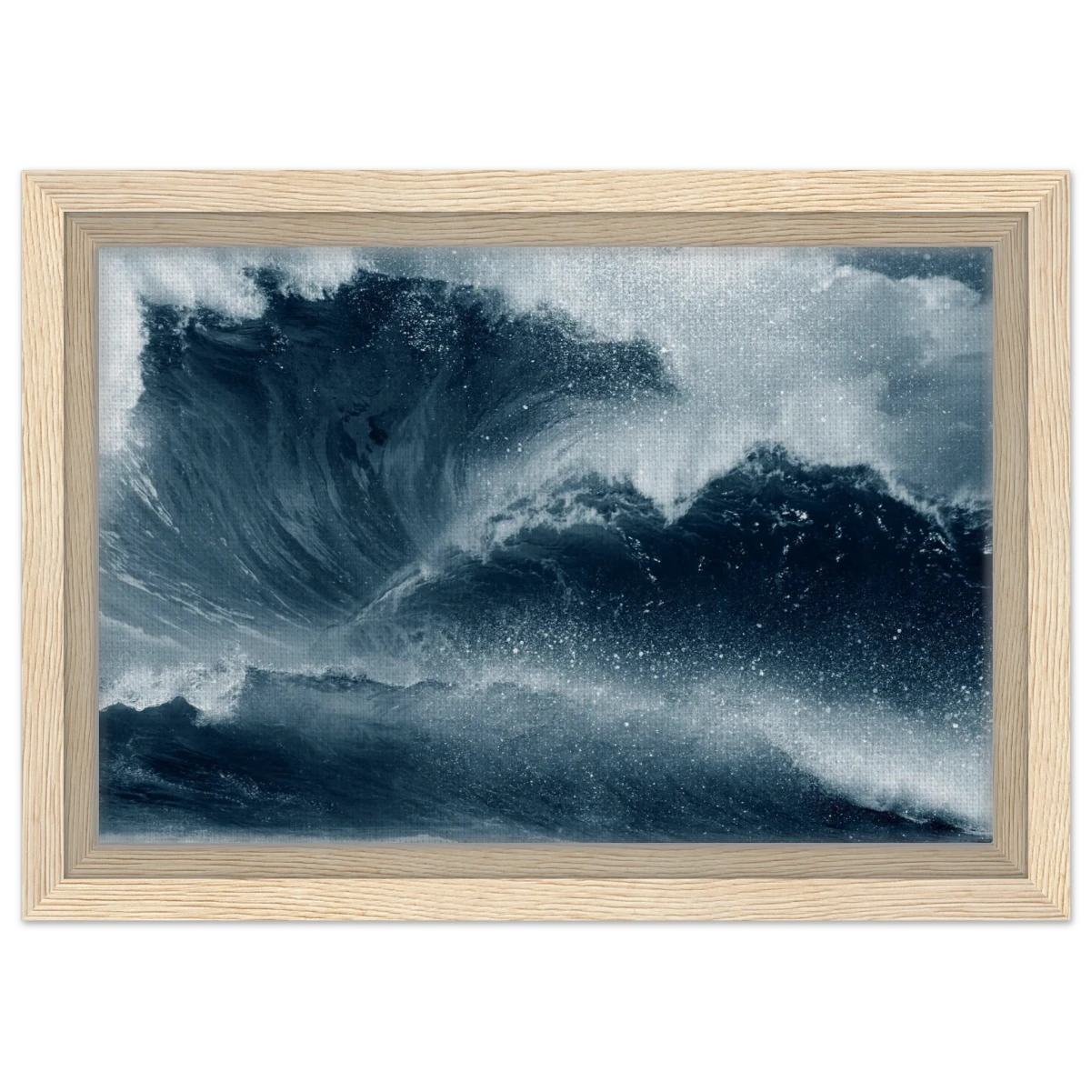 "Tempest Surge" – Monochrome Ocean Wave Wall Art Print - Framed Canvas - 20x30 cm / 8x12″ - Wood frame
