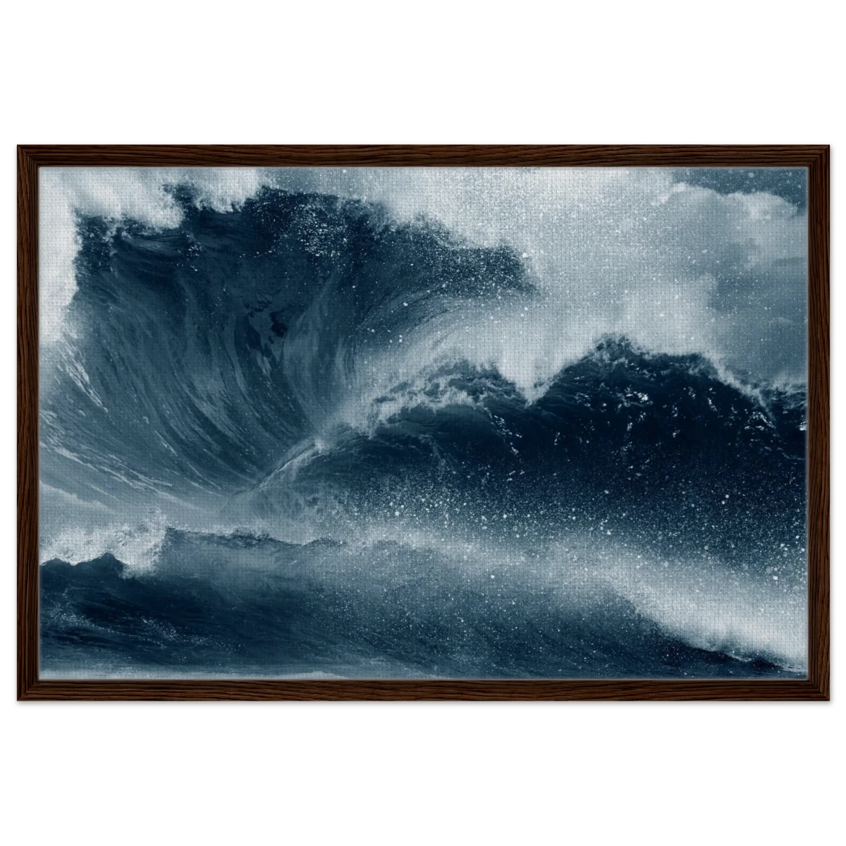 "Tempest Surge" – Monochrome Ocean Wave Wall Art Print - Framed Canvas - 60x90 cm / 24x36″ - Dark wood frame