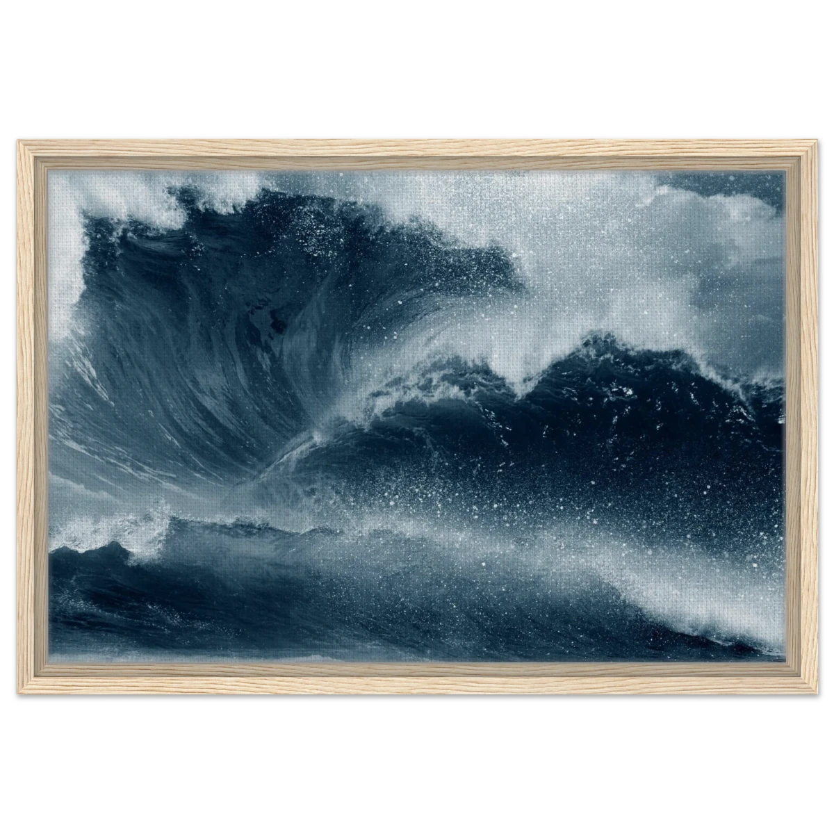 "Tempest Surge" – Monochrome Ocean Wave Wall Art Print - Framed Canvas - 40x60 cm / 16x24″ - Wood frame