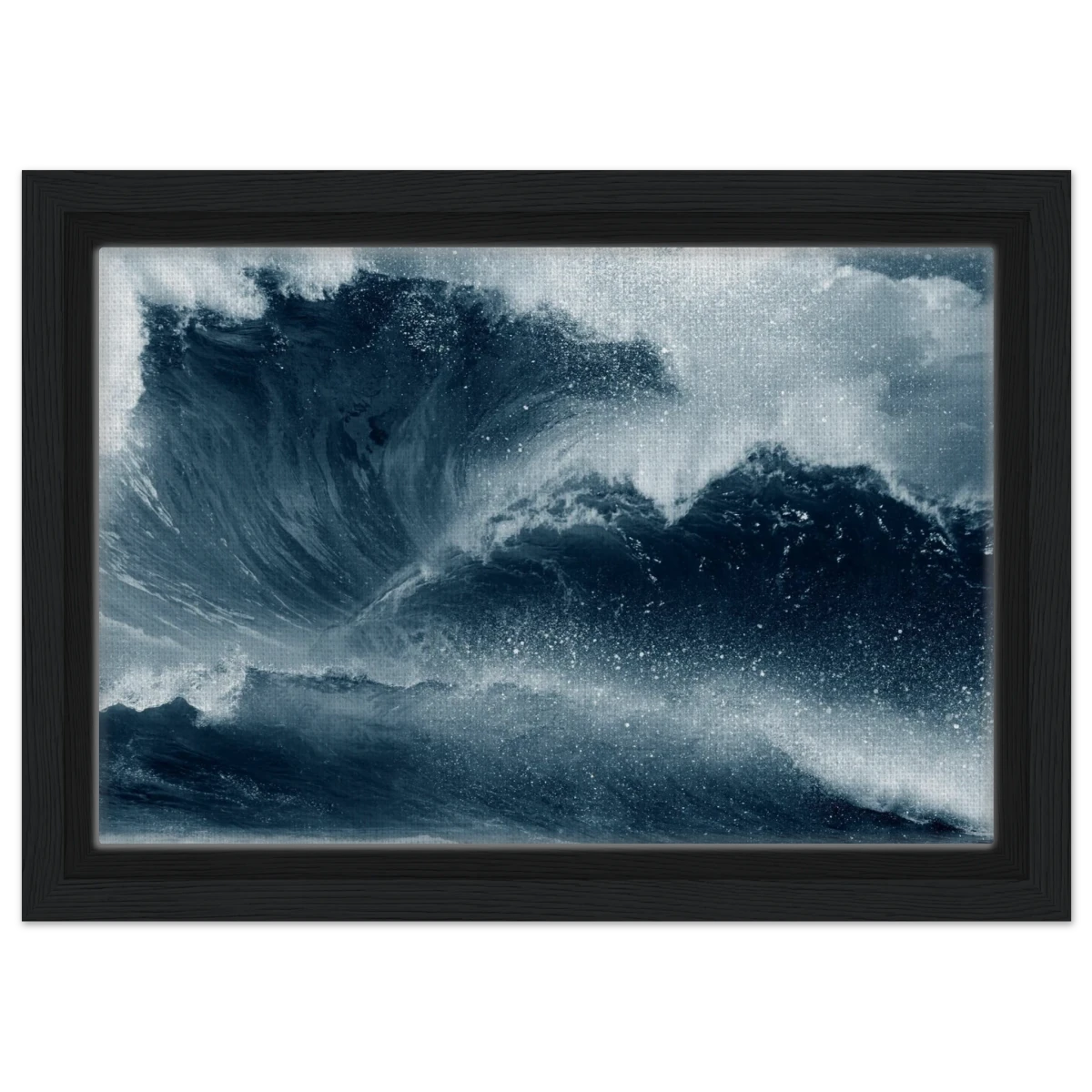 "Tempest Surge" – Monochrome Ocean Wave Wall Art Print - Framed Canvas - 20x30 cm / 8x12″ - Black frame