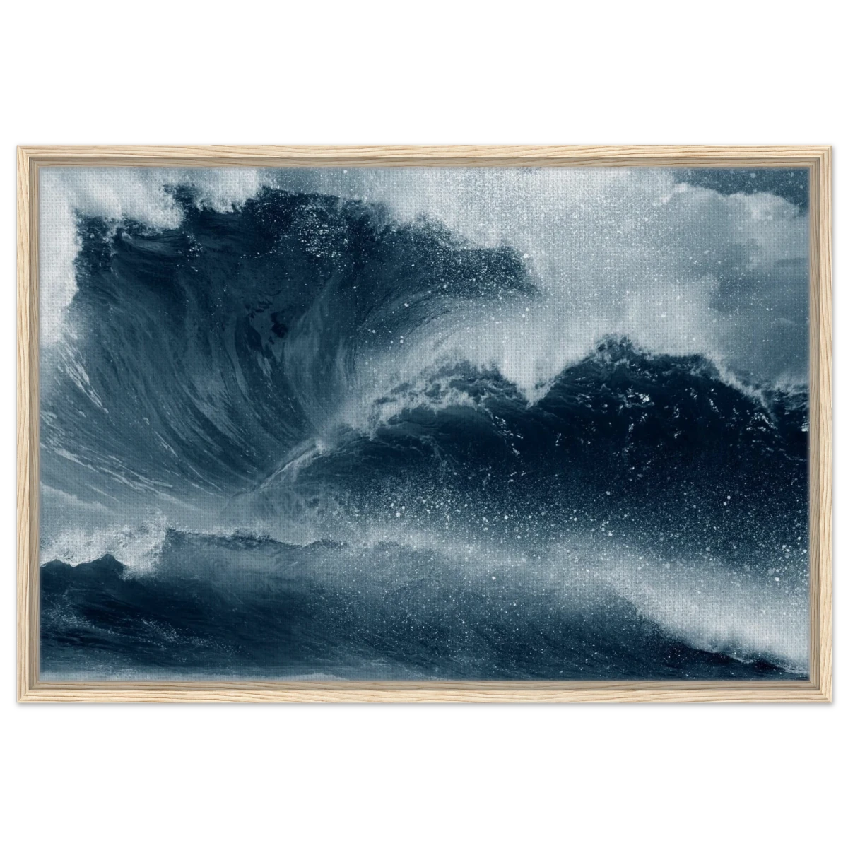 "Tempest Surge" – Monochrome Ocean Wave Wall Art Print - Framed Canvas - 60x90 cm / 24x36″ - Wood frame