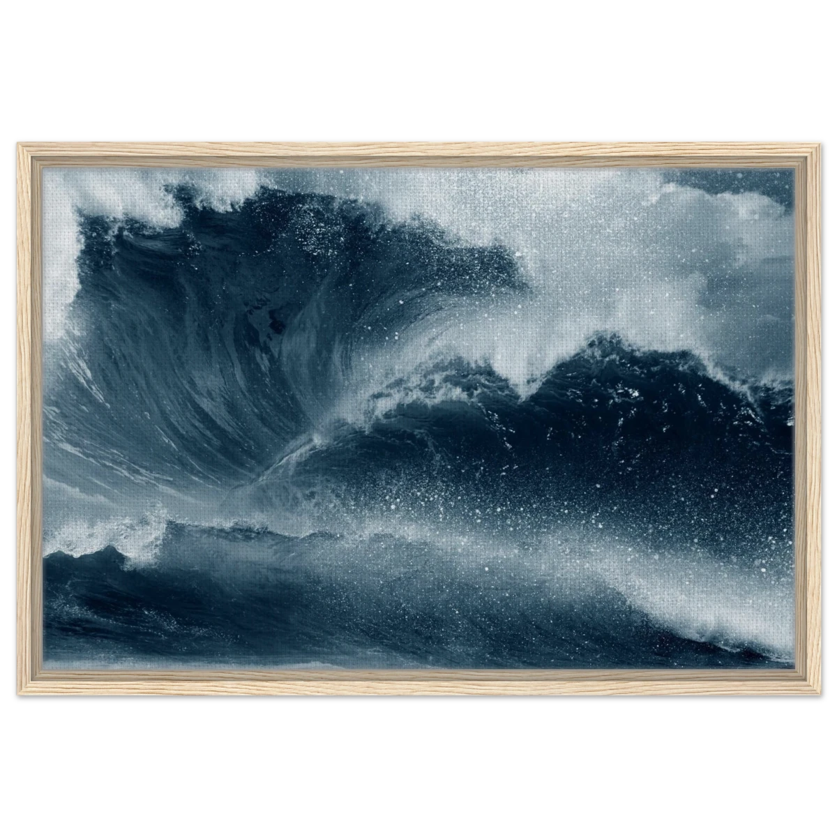 "Tempest Surge" – Monochrome Ocean Wave Wall Art Print - Framed Canvas - 50x75 cm / 20x30″ - Wood frame