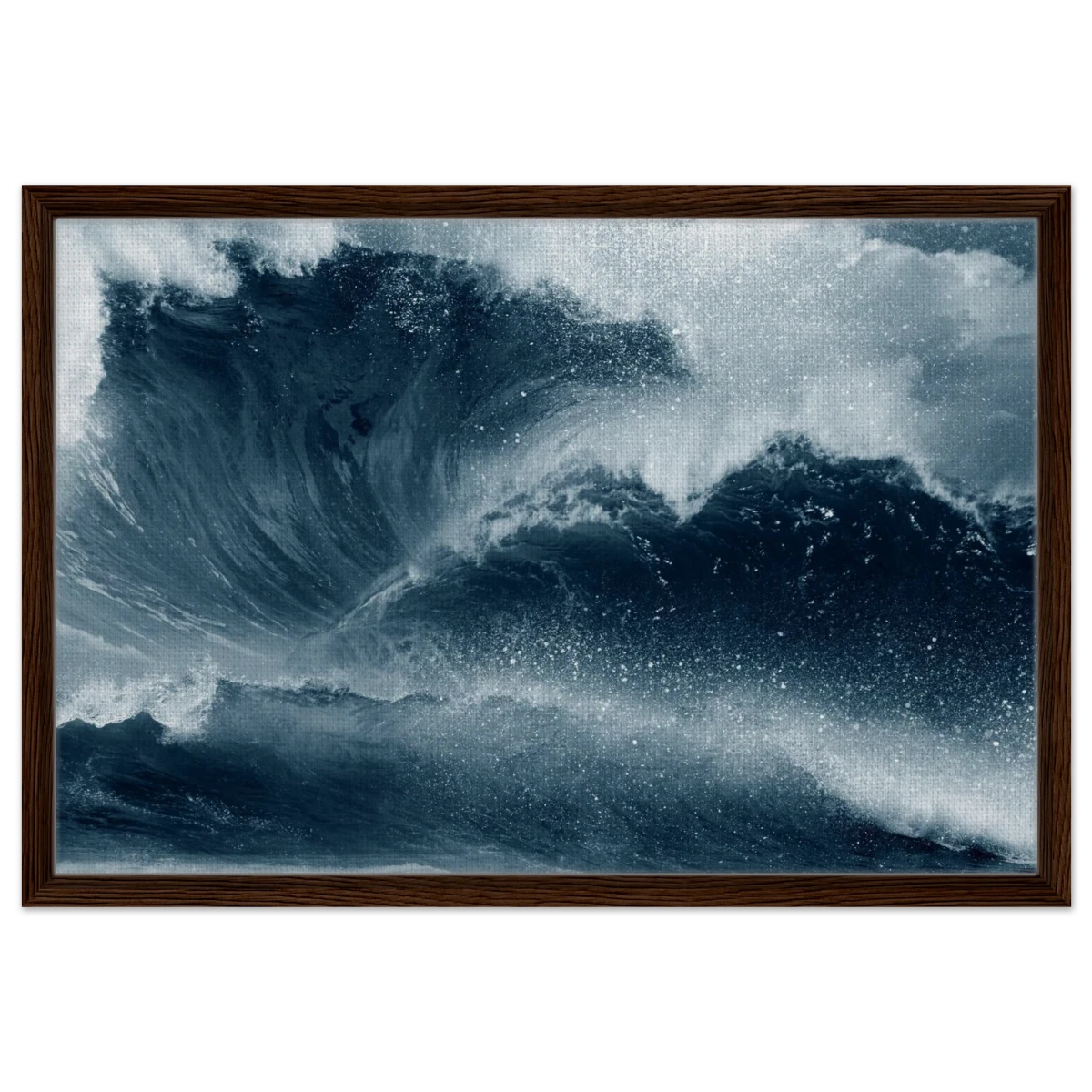 "Tempest Surge" – Monochrome Ocean Wave Wall Art Print - Framed Canvas - 50x75 cm / 20x30″ - Dark wood frame