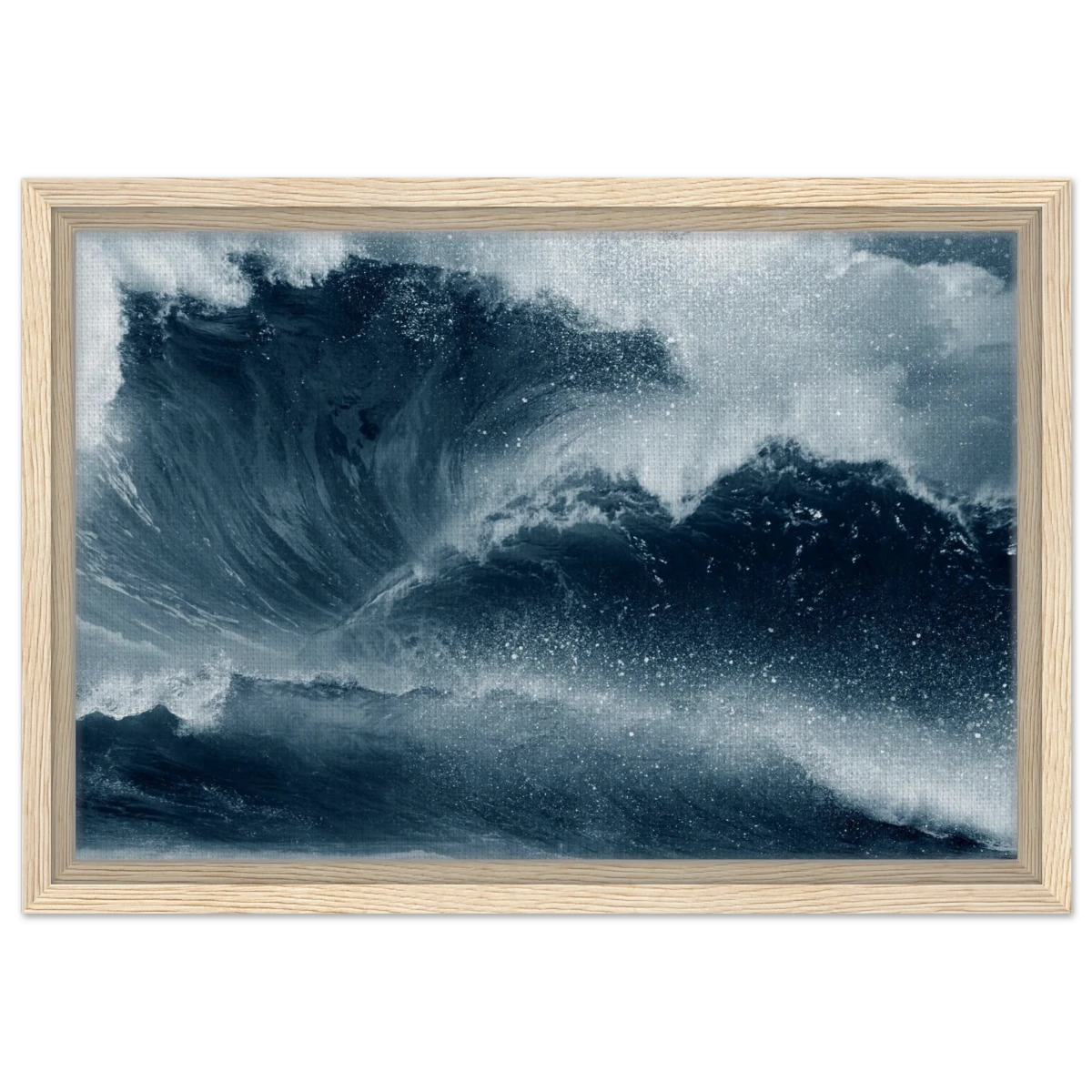 "Tempest Surge" – Monochrome Ocean Wave Wall Art Print - Framed Canvas - 30x45 cm / 12x18″ - Wood frame