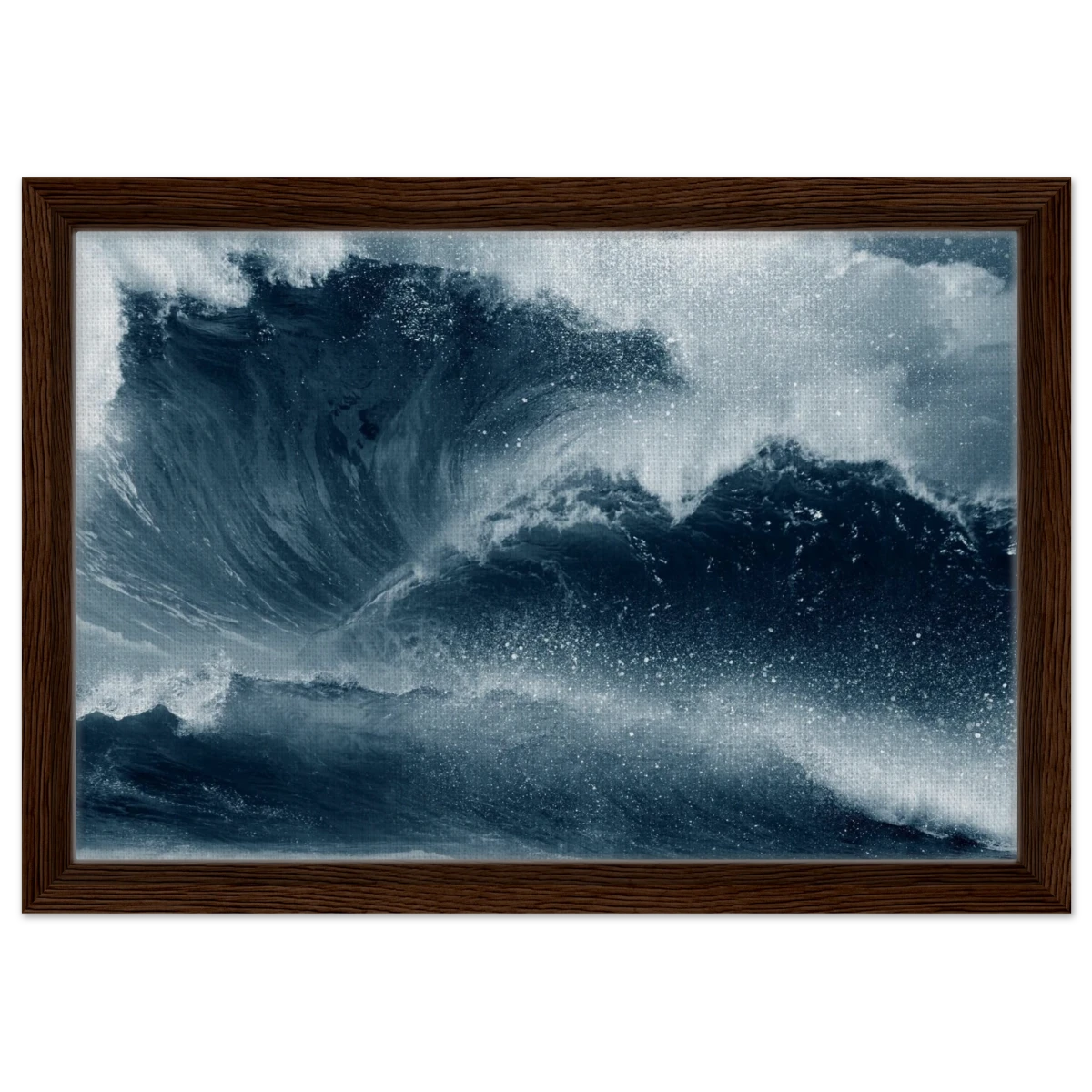 "Tempest Surge" – Monochrome Ocean Wave Wall Art Print - Framed Canvas - 30x45 cm / 12x18″ - Dark wood frame