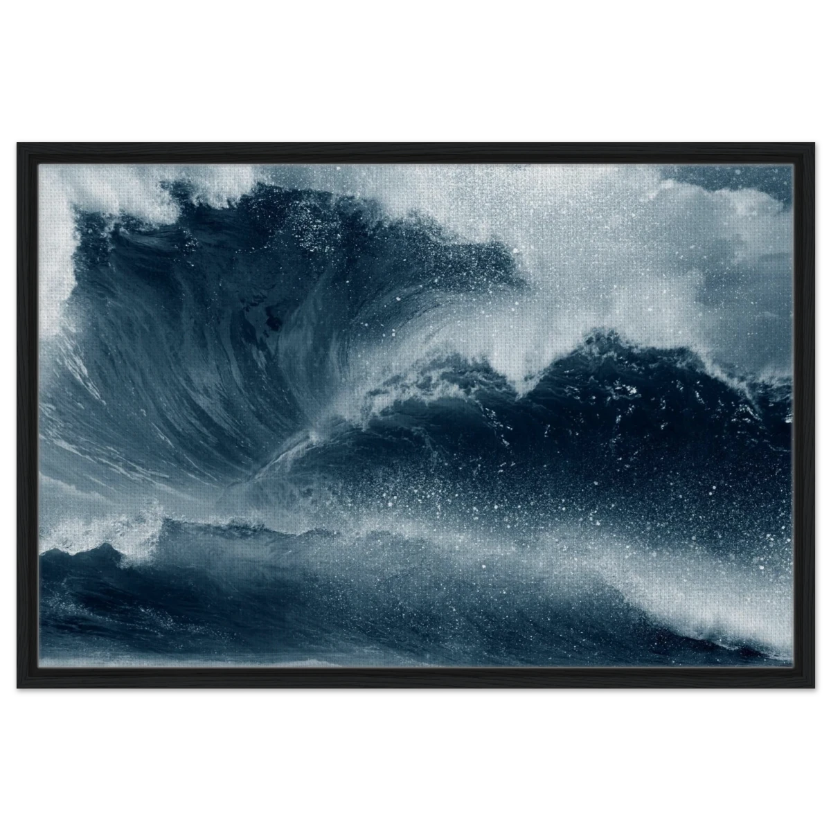"Tempest Surge" – Monochrome Ocean Wave Wall Art Print - Framed Canvas - 60x90 cm / 24x36″ - Black frame