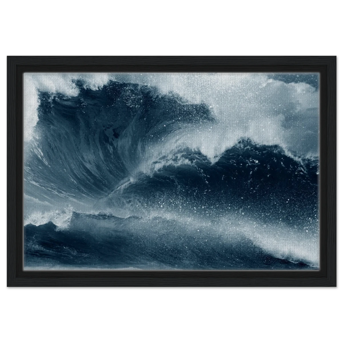 "Tempest Surge" – Monochrome Ocean Wave Wall Art Print - Framed Canvas - 30x45 cm / 12x18″ - Black frame