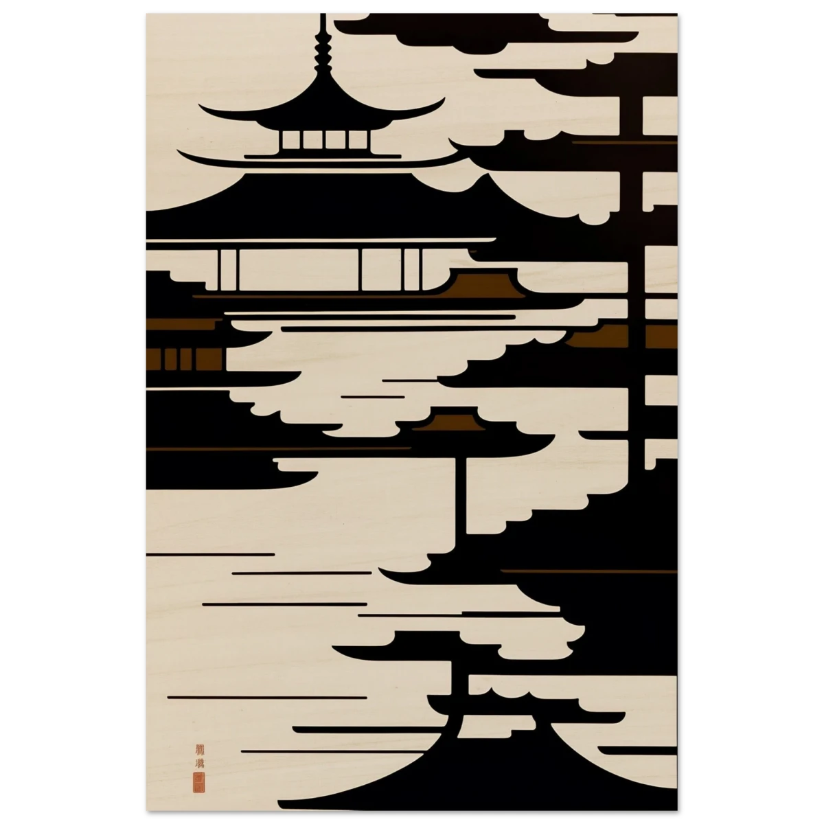 Temple in the Mist | Minimalist Japanese - inspired Wall art Print - Wood Prints - 60x90 cm / 24x36″ -