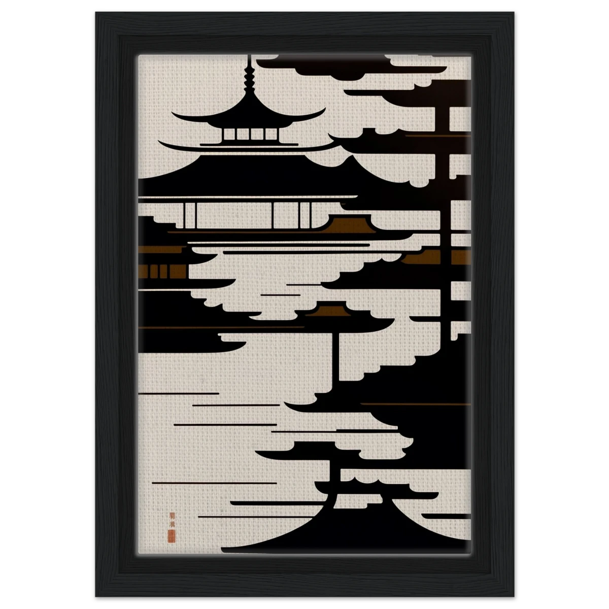 Temple in the Mist | Minimalist Japanese - inspired Wall art Print - Framed Canvas - 20x30 cm / 8x12″ - Black frame