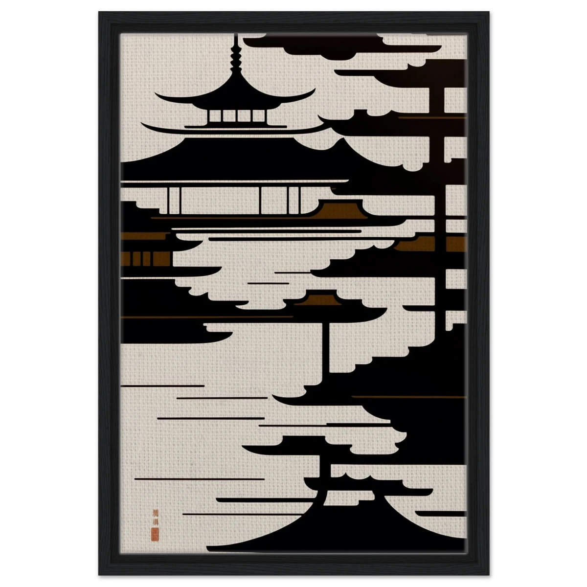 Temple in the Mist | Minimalist Japanese - inspired Wall art Print - Framed Canvas - 40x60 cm / 16x24″ - Black frame