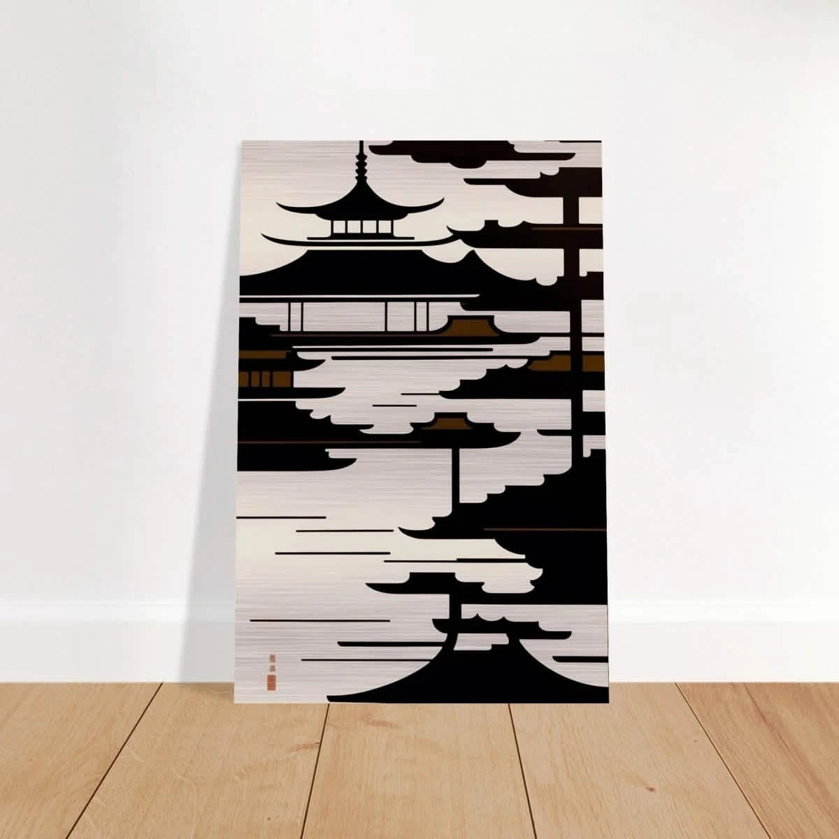 Temple in the Mist | Minimalist Japanese - inspired Wall art Print - Brushed Aluminum Print - 60x90 cm / 24x36″ -