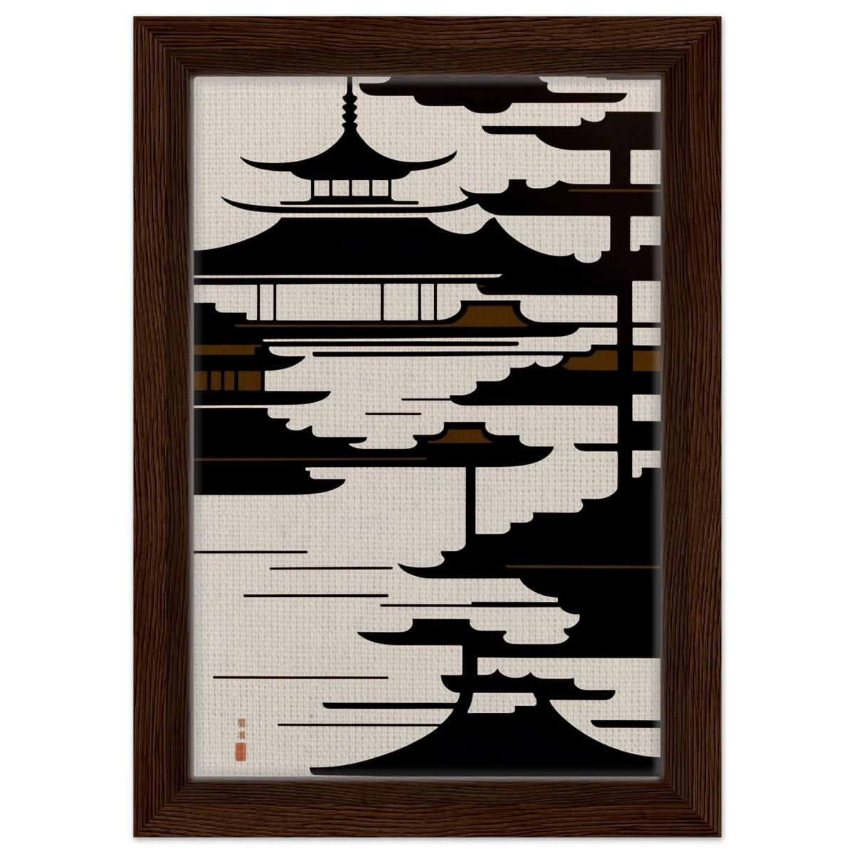 Temple in the Mist | Minimalist Japanese - inspired Wall art Print - Framed Canvas - 20x30 cm / 8x12″ - Dark wood frame