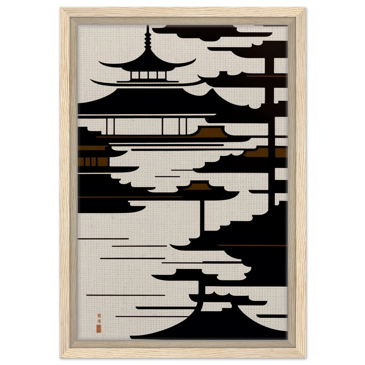 Temple in the Mist | Minimalist Japanese - inspired Wall art Print - Framed Canvas - 30x45 cm / 12x18″ - Wood frame