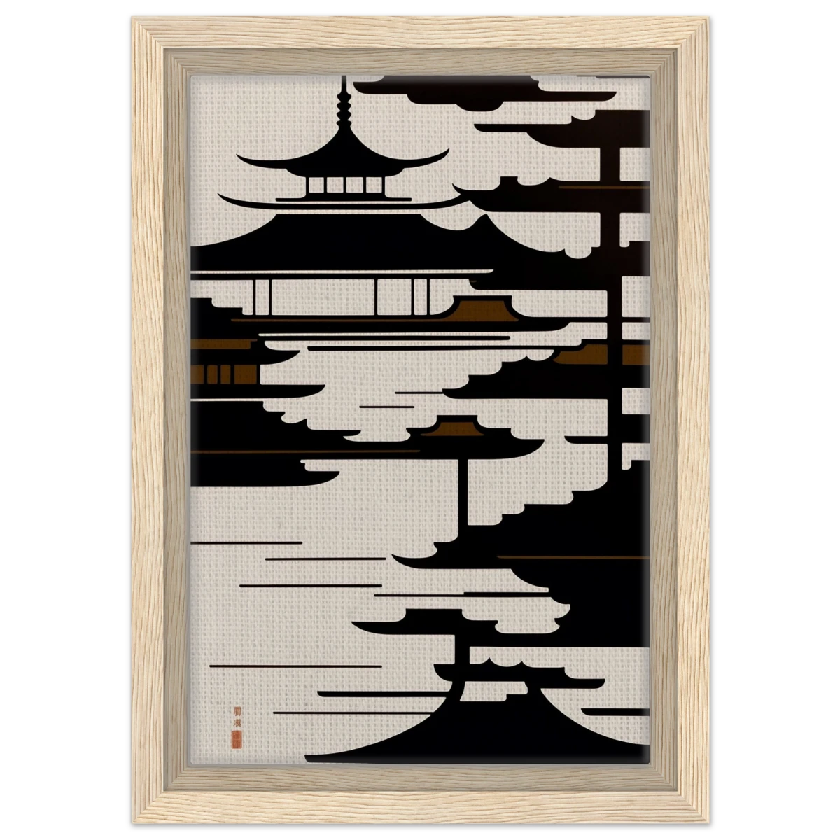 Temple in the Mist | Minimalist Japanese - inspired Wall art Print - Framed Canvas - 20x30 cm / 8x12″ - Wood frame