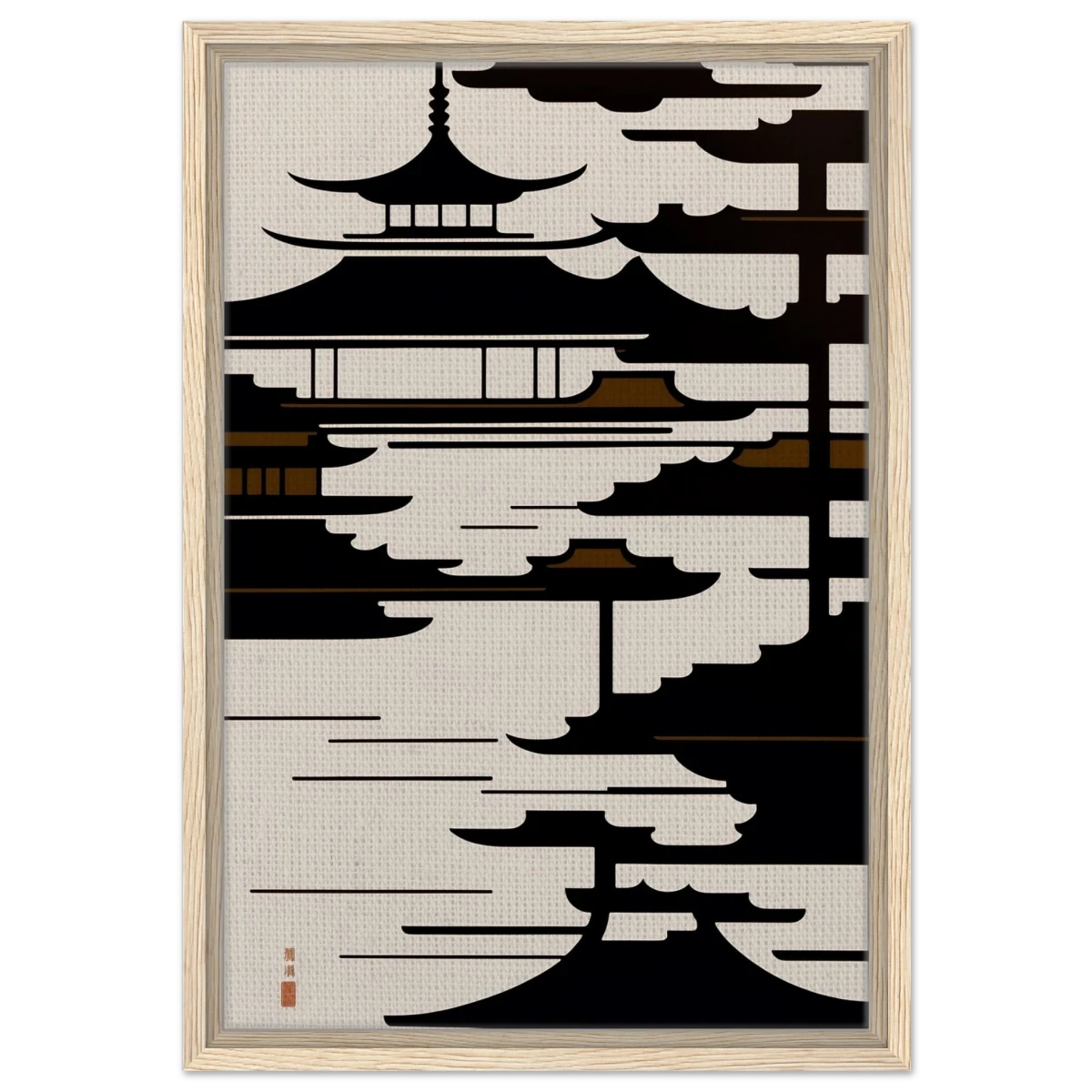 Temple in the Mist | Minimalist Japanese - inspired Wall art Print - Framed Canvas - 40x60 cm / 16x24″ - Wood frame