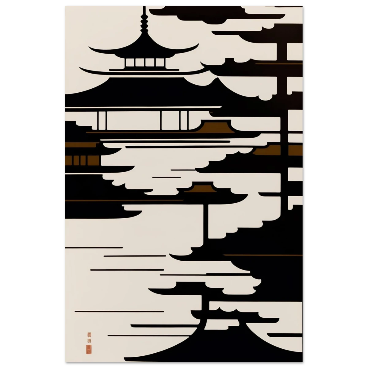 Temple in the Mist | Minimalist Japanese - inspired Wall art Print - Fine Art Poster - 60x90 cm / 24x36″ -