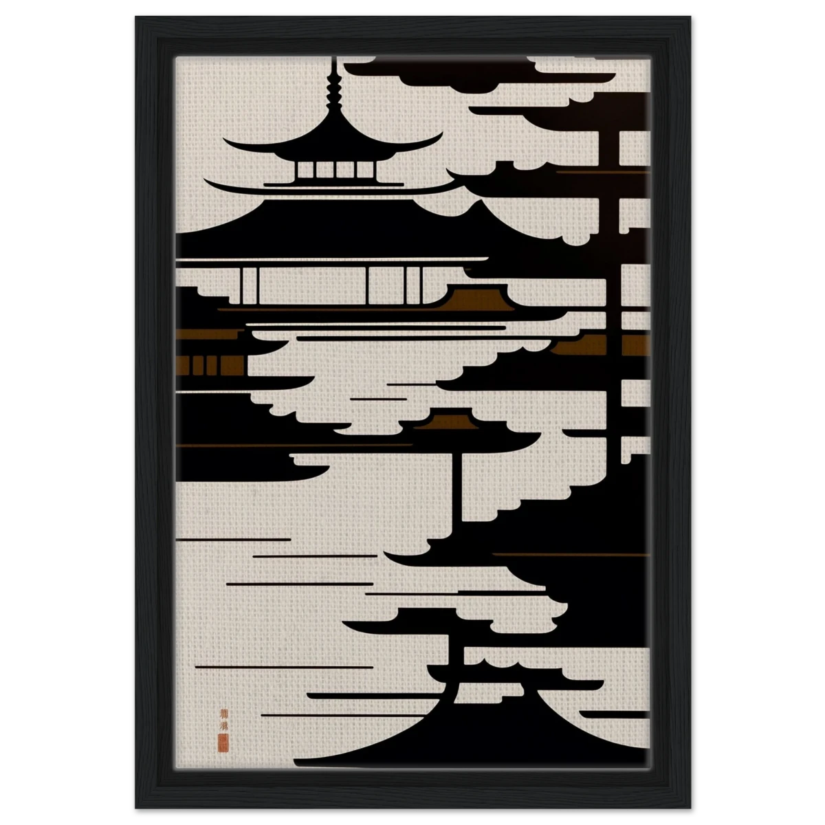 Temple in the Mist | Minimalist Japanese - inspired Wall art Print - Framed Canvas - 30x45 cm / 12x18″ - Black frame