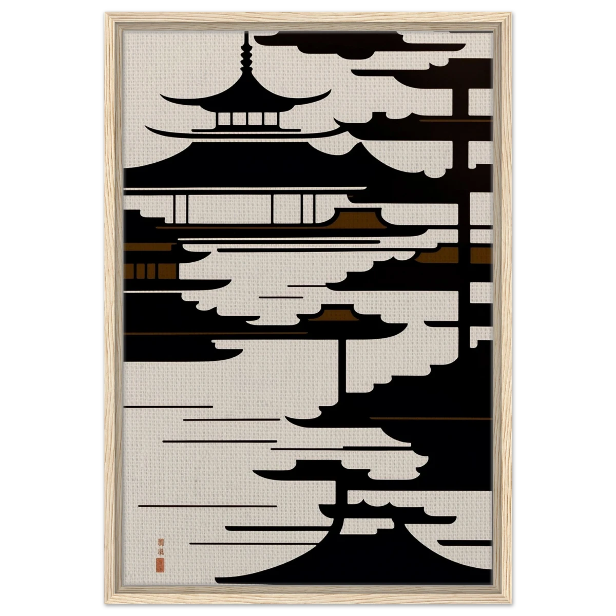 Temple in the Mist | Minimalist Japanese - inspired Wall art Print - Framed Canvas - 50x75 cm / 20x30″ - Wood frame