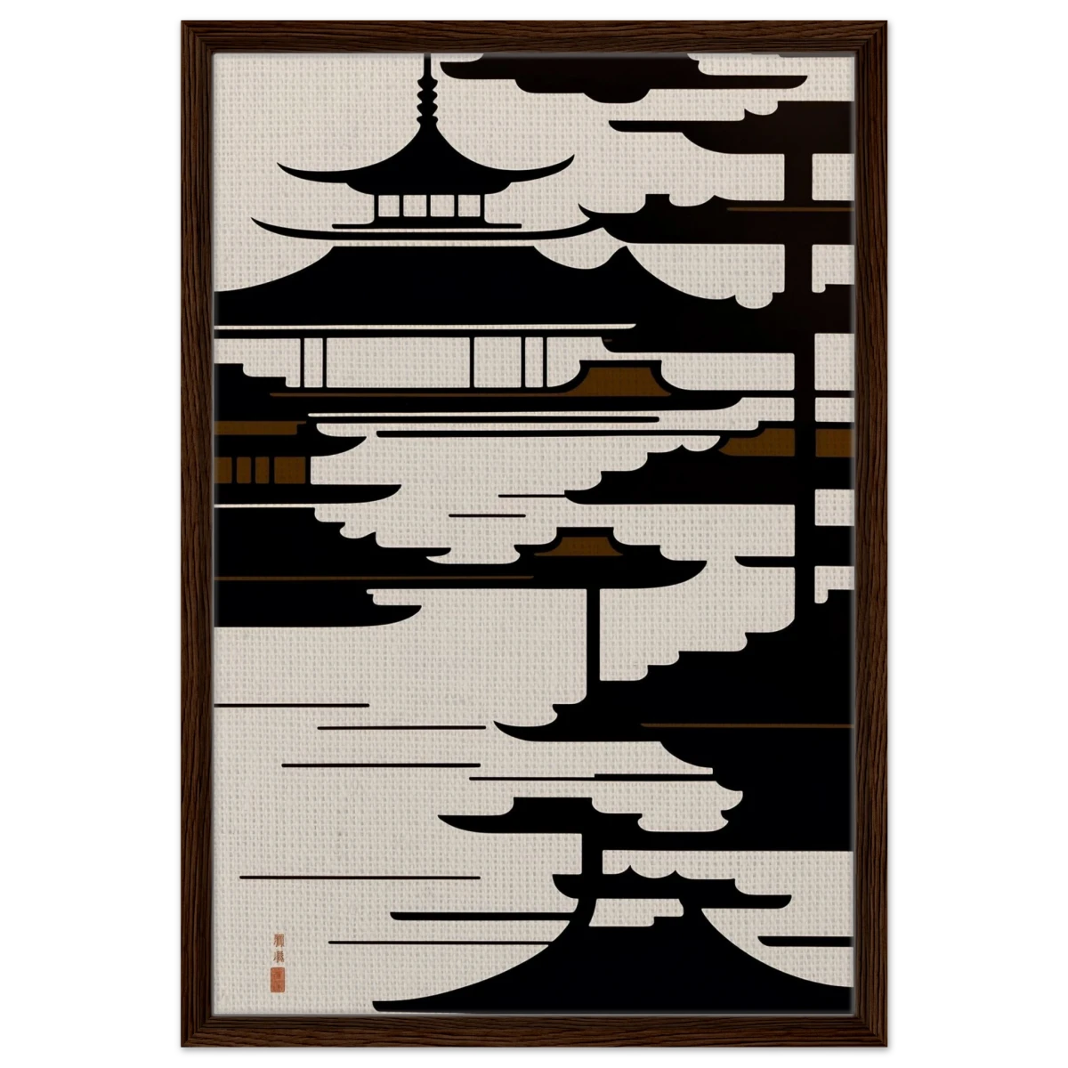 Temple in the Mist | Minimalist Japanese - inspired Wall art Print - Framed Canvas - 50x75 cm / 20x30″ - Dark wood frame