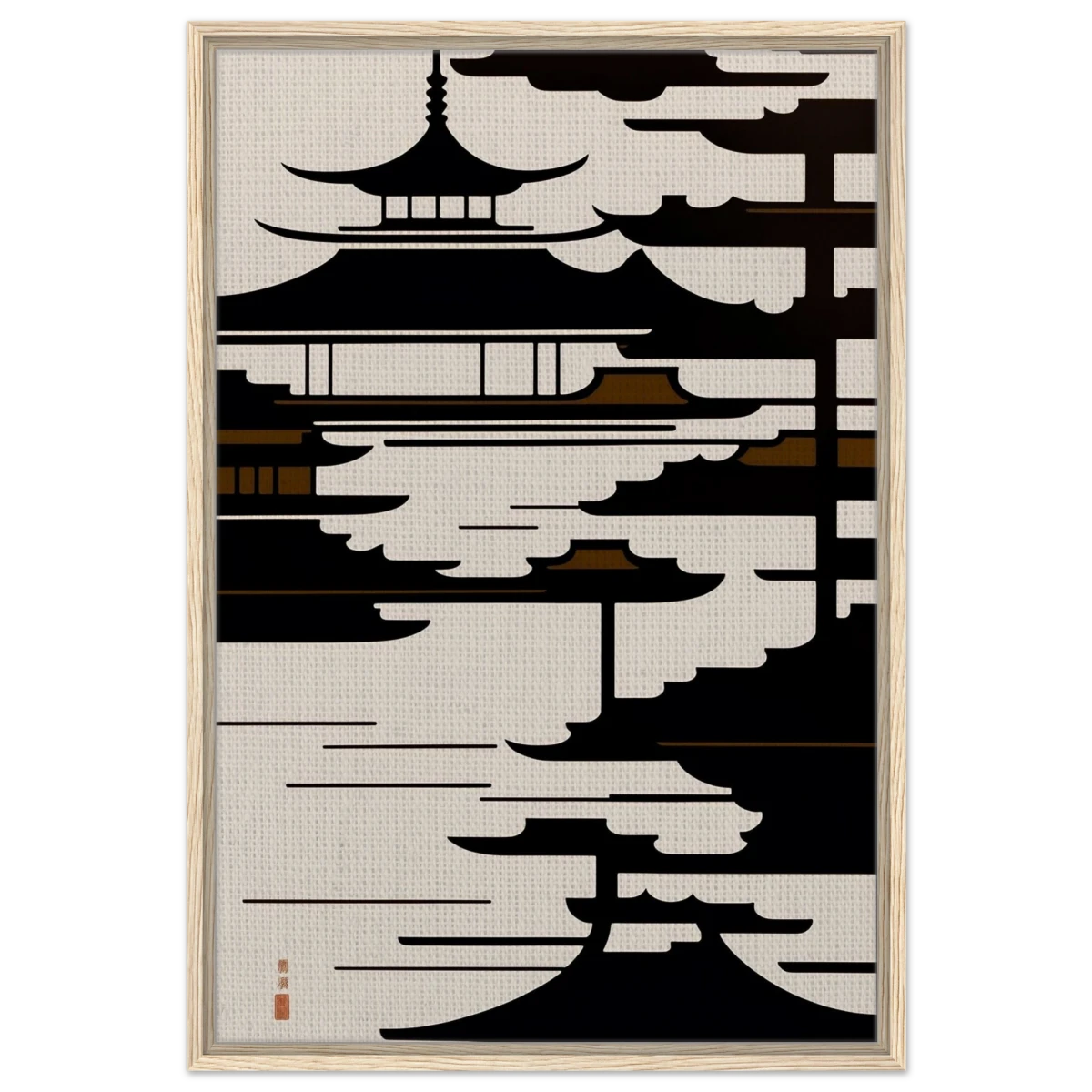 Temple in the Mist | Minimalist Japanese - inspired Wall art Print - Framed Canvas - 60x90 cm / 24x36″ - Wood frame