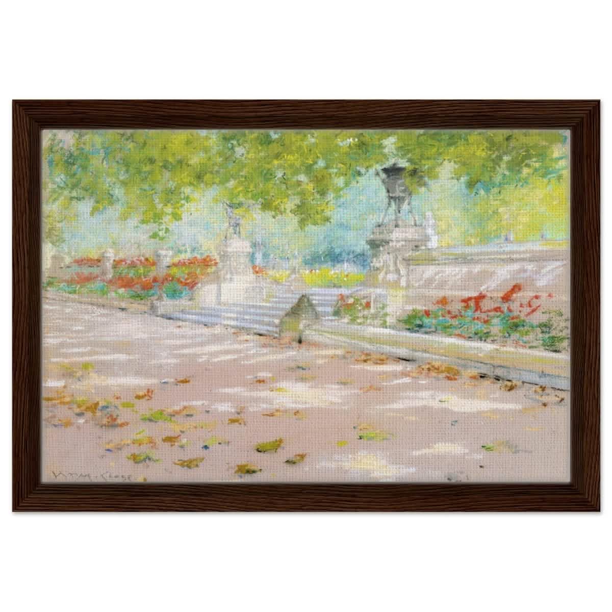 Terrace, Prospect Park William by Merritt Chase 1887 | Wall art Print - 30x45 cm / 12x18″ - Framed Canvas - Dark wood frame
