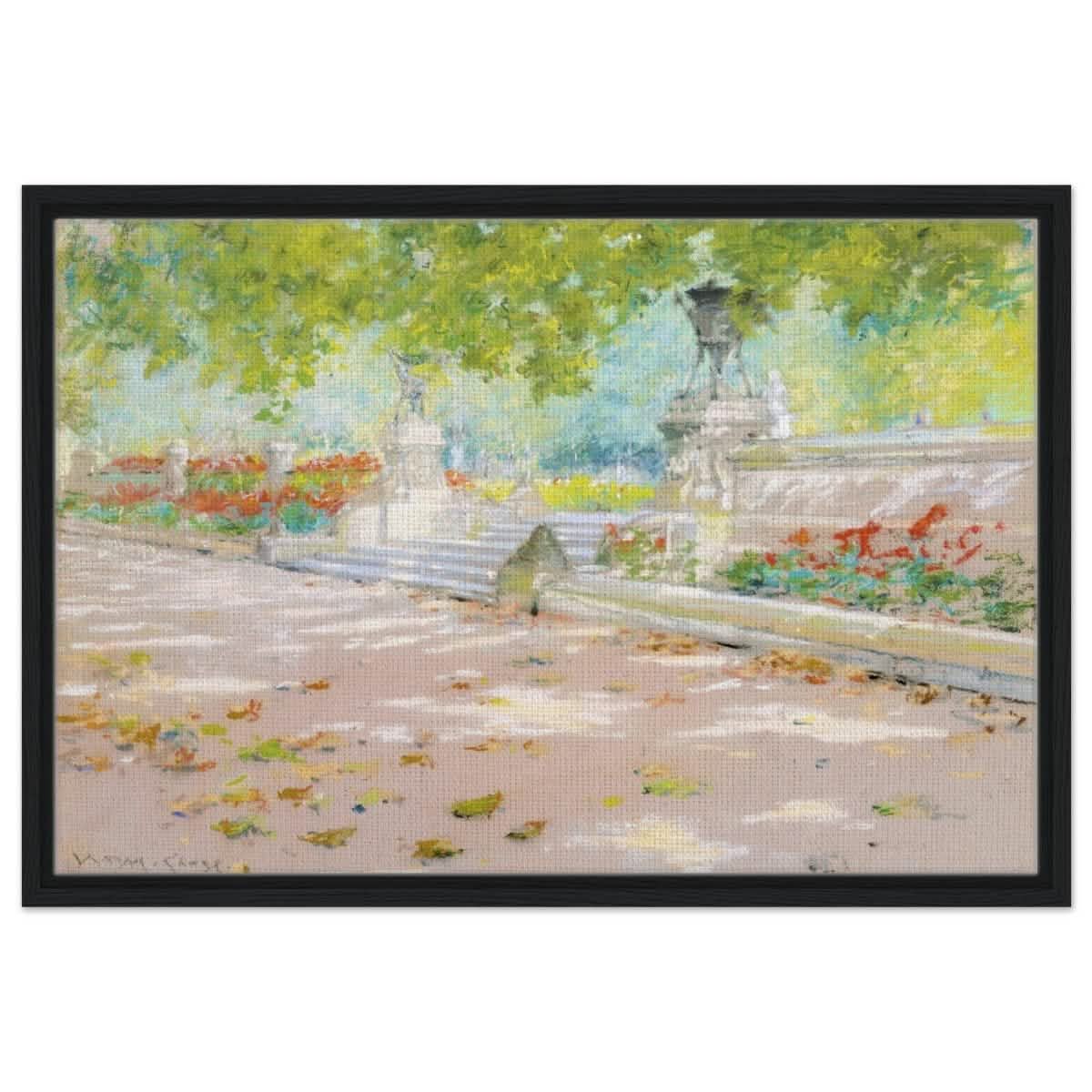 Terrace, Prospect Park William by Merritt Chase 1887 | Wall art Print - 50x75 cm / 20x30″ - Framed Canvas - Black frame