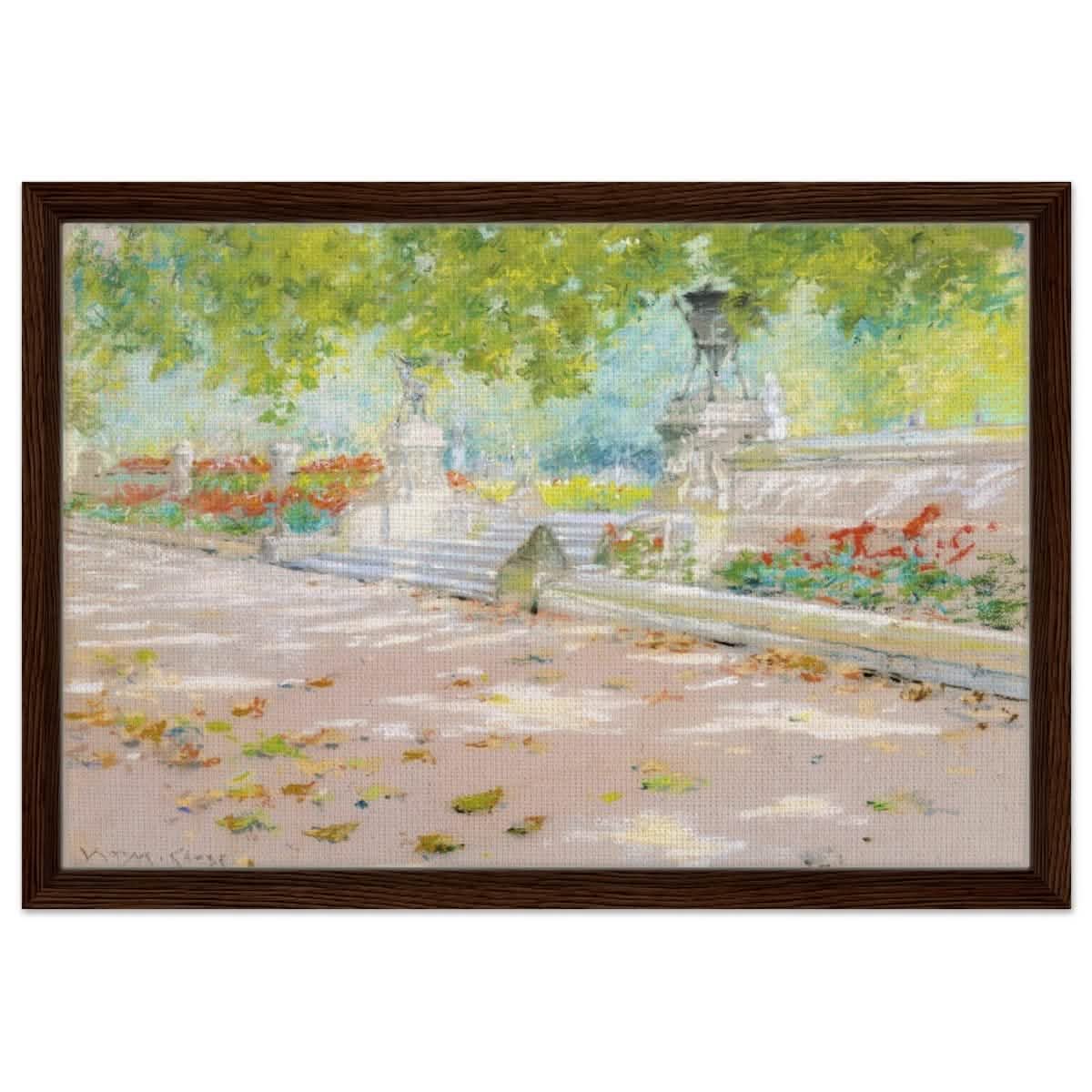 Terrace, Prospect Park William by Merritt Chase 1887 | Wall art Print - 40x60 cm / 16x24″ - Framed Canvas - Dark wood frame