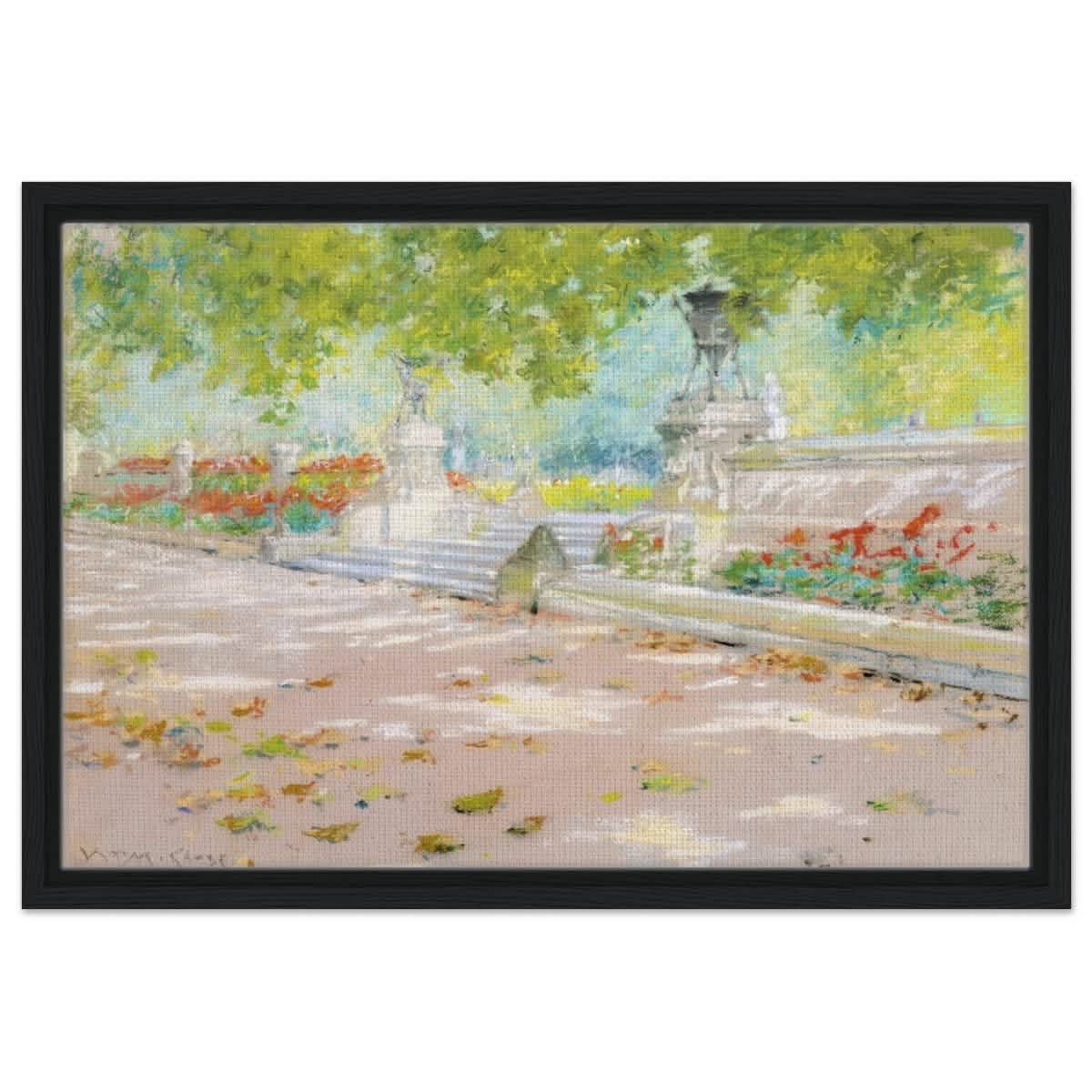 Terrace, Prospect Park William by Merritt Chase 1887 | Wall art Print - 40x60 cm / 16x24″ - Framed Canvas - Black frame