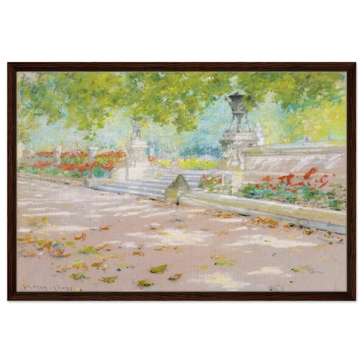 Terrace, Prospect Park William by Merritt Chase 1887 | Wall art Print - 60x90 cm / 24x36″ - Framed Canvas - Dark wood frame