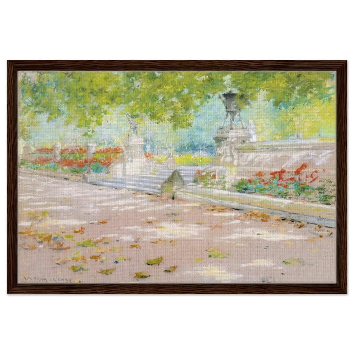 Terrace, Prospect Park William by Merritt Chase 1887 | Wall art Print - 50x75 cm / 20x30″ - Framed Canvas - Dark wood frame