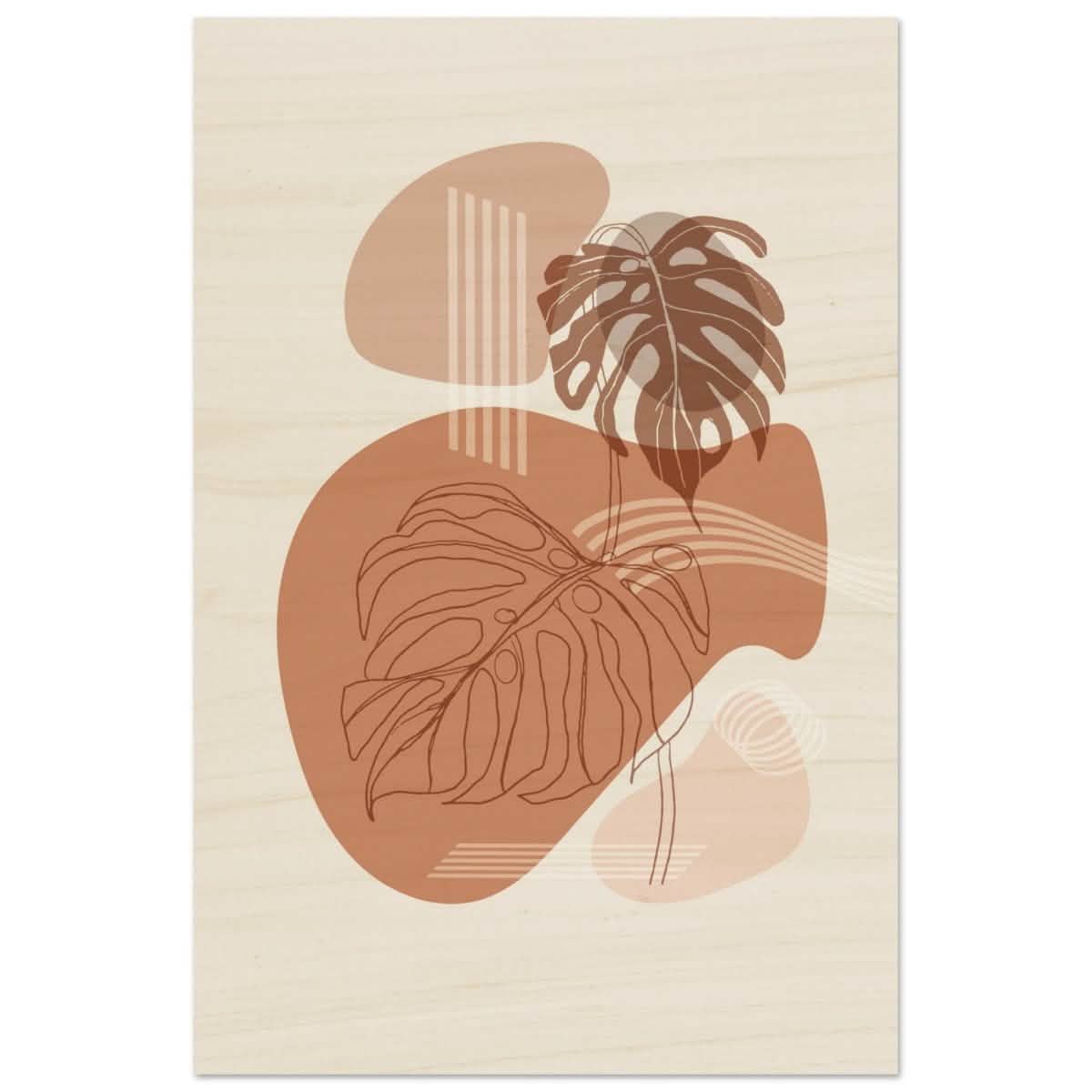 Terracotta Monstera Harmony | Wall art Print - 30x45 cm / 12x18″ - Wood Prints -