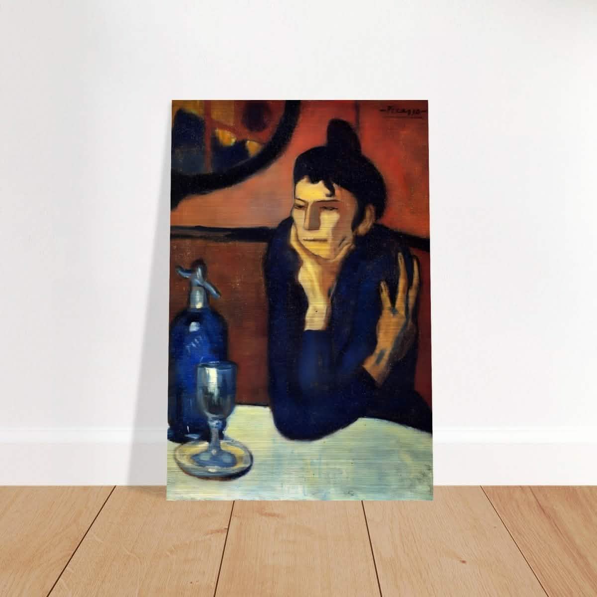 The Absinthe Drinker by Pablo Picasso | Vintage wall art print | Blue Period - Brushed Aluminum Print - 50x75 cm / 20x30″ -