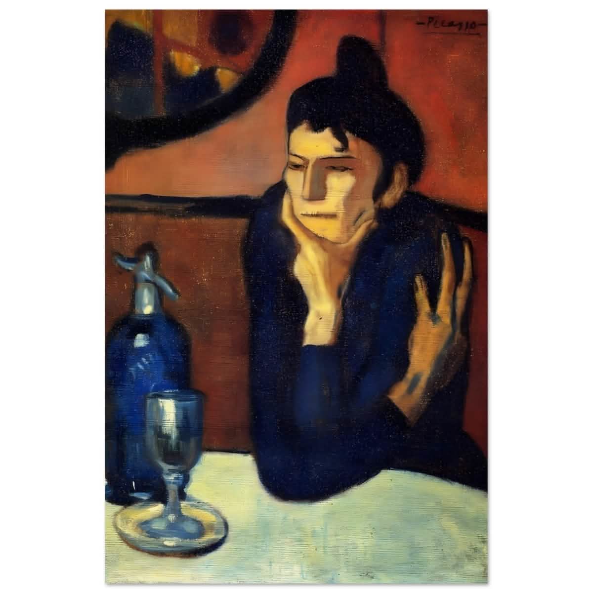 The Absinthe Drinker by Pablo Picasso | Vintage wall art print | Blue Period - Wood Prints - 60x90 cm / 24x36″ -