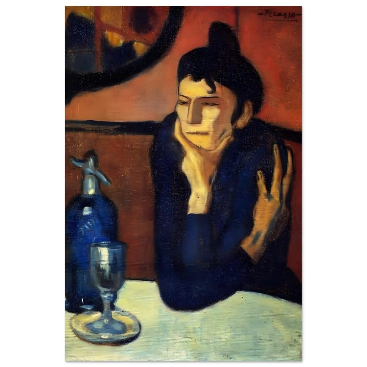 The Absinthe Drinker by Pablo Picasso | Vintage wall art print | Blue Period - Wood Prints - 40x60 cm / 16x24″ -