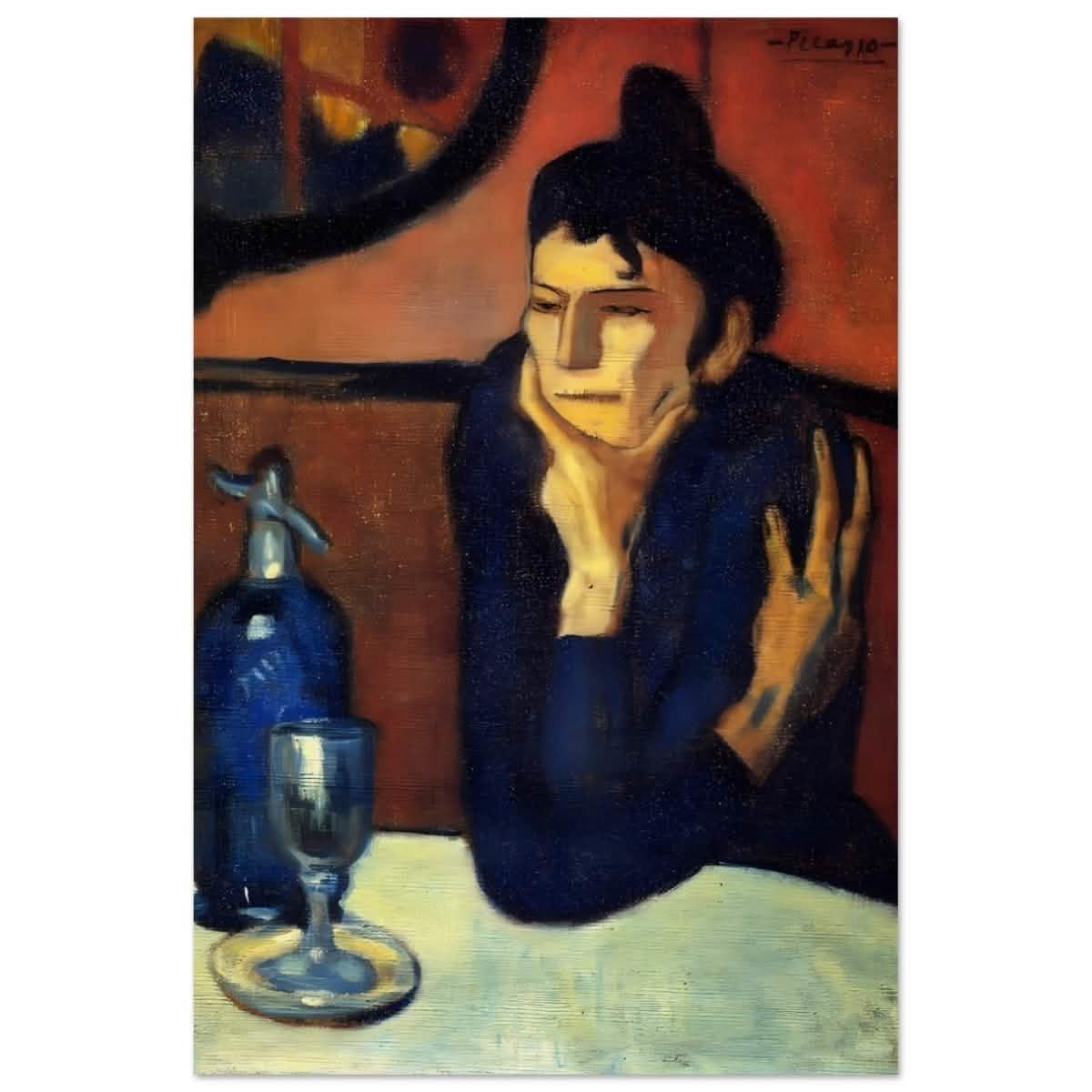 The Absinthe Drinker by Pablo Picasso | Vintage wall art print | Blue Period - Wood Prints - 50x75 cm / 20x30″ -