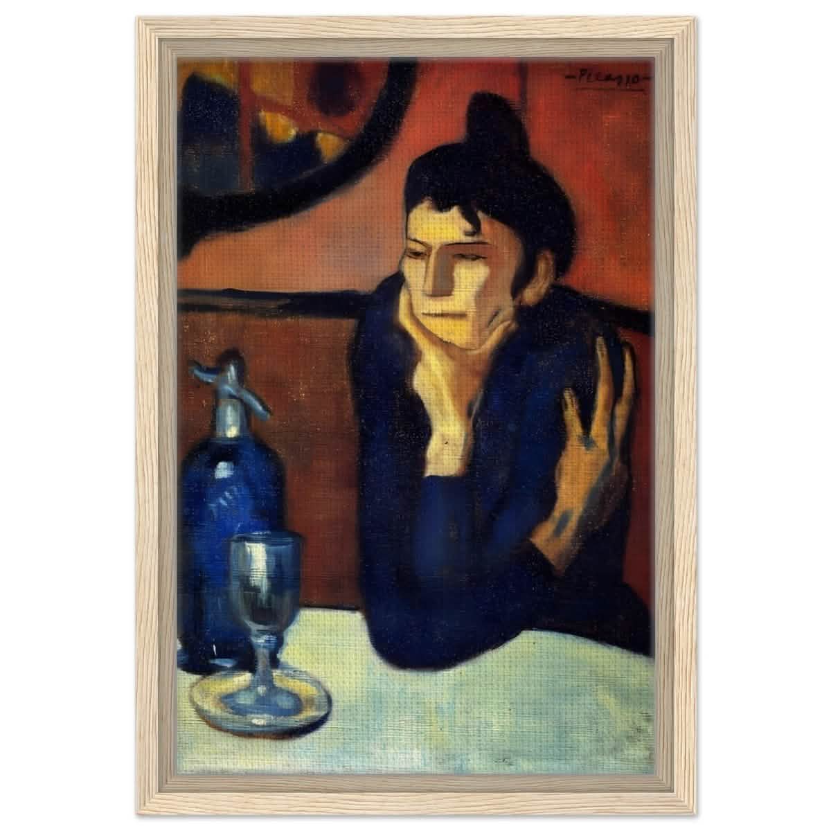 The Absinthe Drinker by Pablo Picasso | Vintage wall art print | Blue Period - Framed Canvas - 30x45 cm / 12x18″ - Wood frame