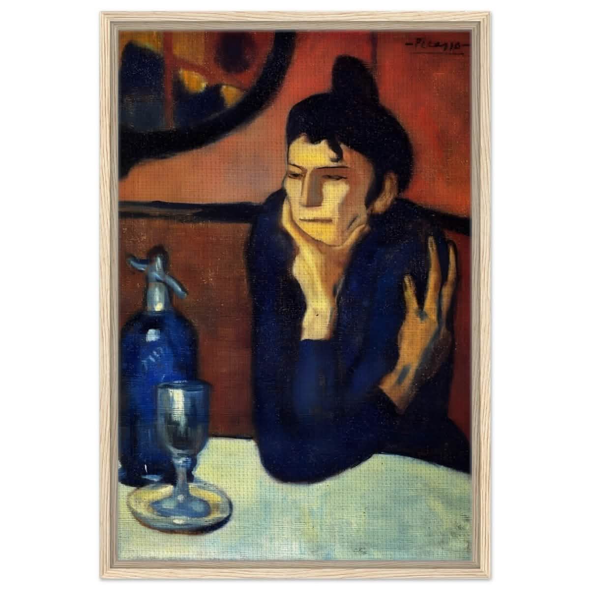 The Absinthe Drinker by Pablo Picasso | Vintage wall art print | Blue Period - Framed Canvas - 50x75 cm / 20x30″ - Wood frame