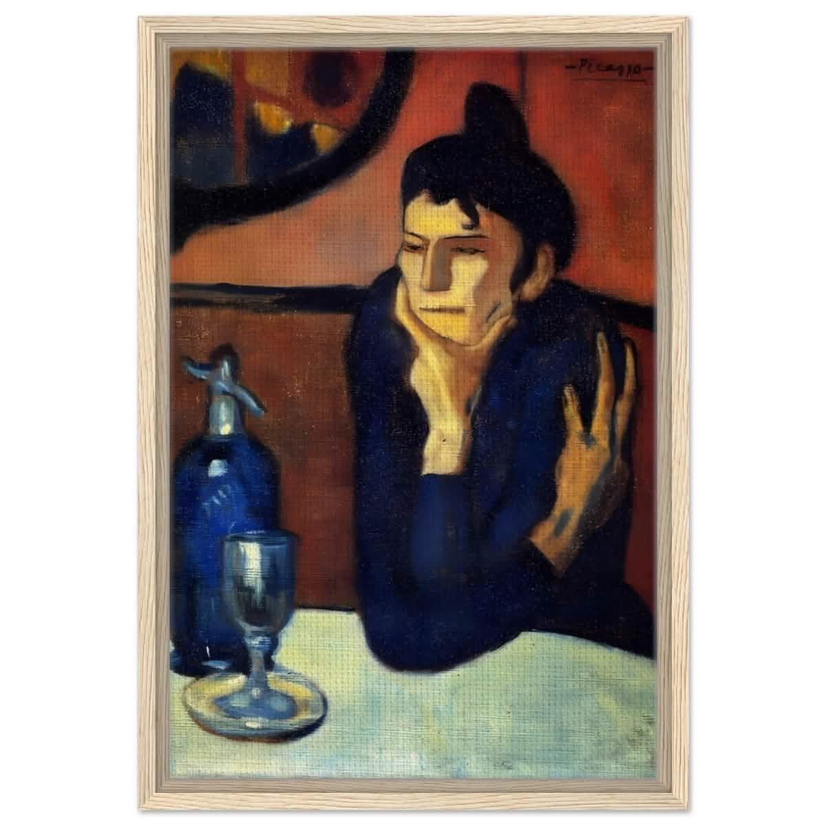 The Absinthe Drinker by Pablo Picasso | Vintage wall art print | Blue Period - Framed Canvas - 40x60 cm / 16x24″ - Wood frame