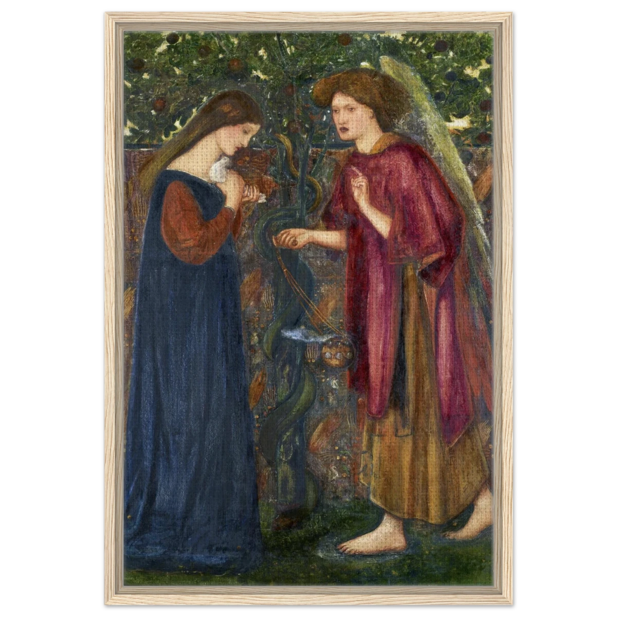 The Annunciation by Sir Edward Burne–Jones | A Masterpiece of Pre - Raphaelite Art | wall Art Print - Framed Canvas - 50x75 cm / 20x30″ - Wood frame