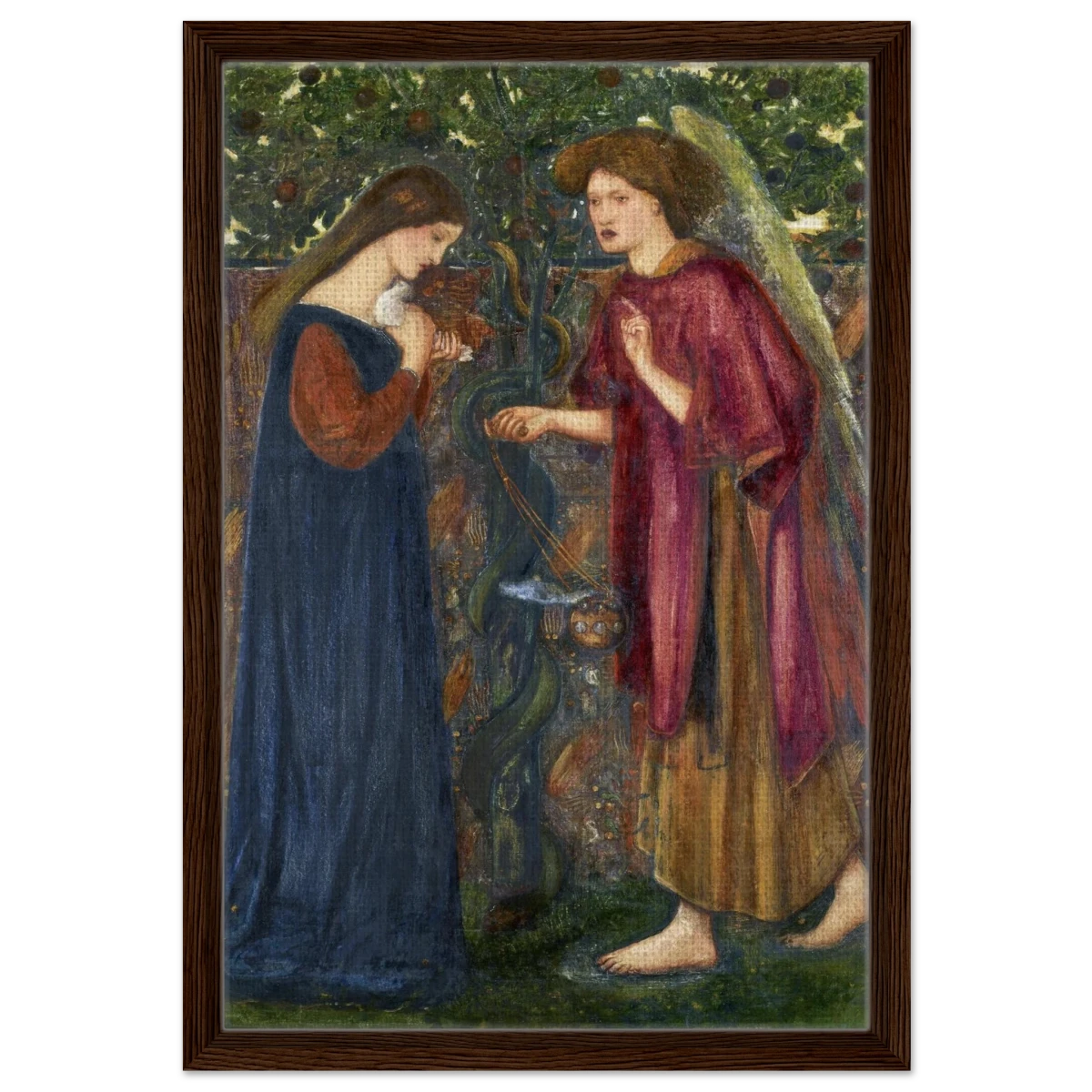 The Annunciation by Sir Edward Burne–Jones | A Masterpiece of Pre - Raphaelite Art | wall Art Print - Framed Canvas - 40x60 cm / 16x24″ - Dark wood frame