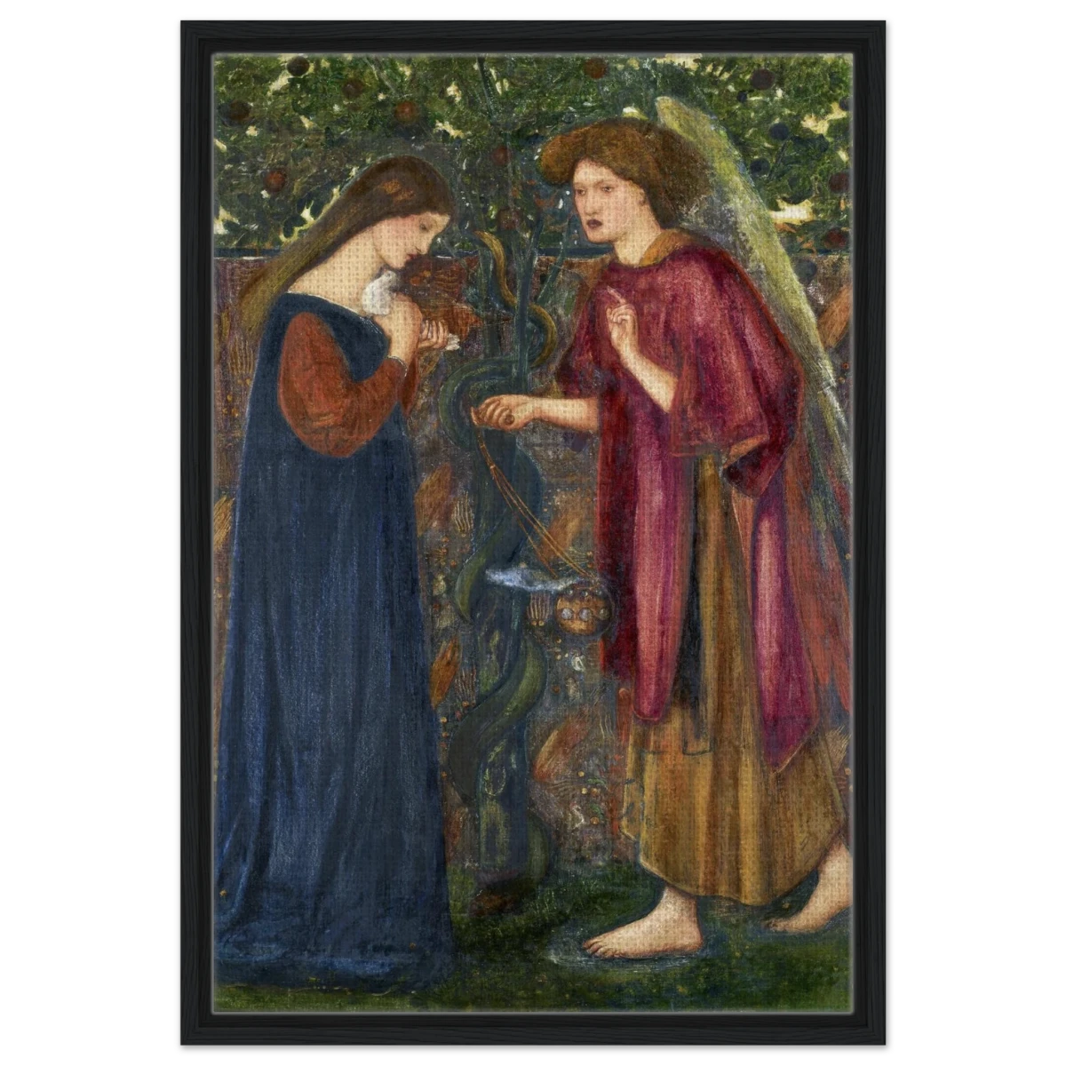 The Annunciation by Sir Edward Burne–Jones | A Masterpiece of Pre - Raphaelite Art | wall Art Print - Framed Canvas - 50x75 cm / 20x30″ - Black frame