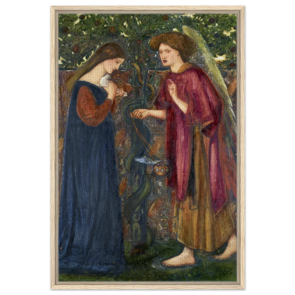 The Annunciation by Sir Edward Burne–Jones | A Masterpiece of Pre - Raphaelite Art | wall Art Print - Framed Canvas - 60x90 cm / 24x36″ - Wood frame