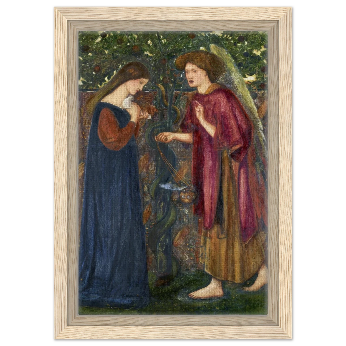 The Annunciation by Sir Edward Burne–Jones | A Masterpiece of Pre - Raphaelite Art | wall Art Print - Framed Canvas - 20x30 cm / 8x12″ - Wood frame