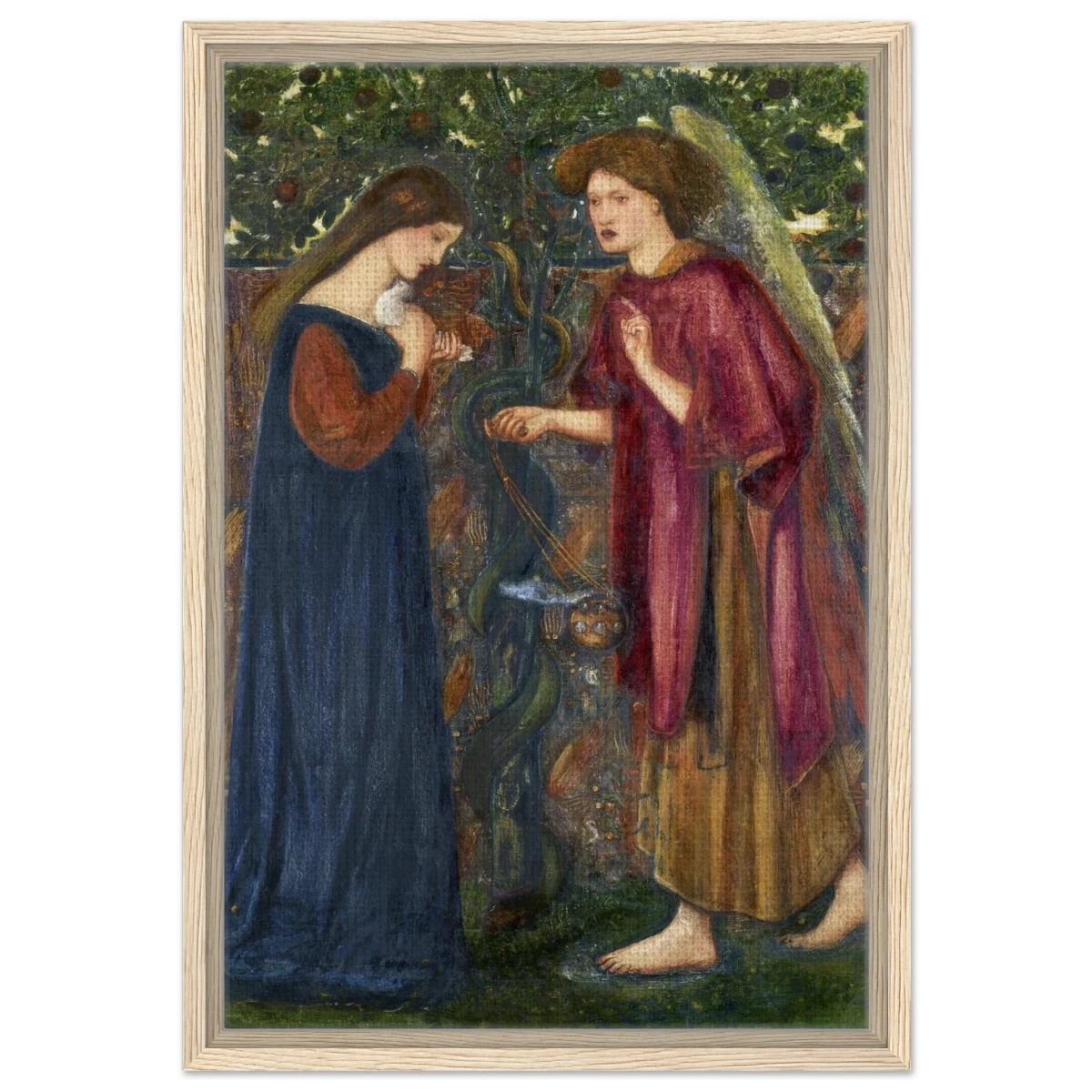 The Annunciation by Sir Edward Burne–Jones | A Masterpiece of Pre - Raphaelite Art | wall Art Print - Framed Canvas - 40x60 cm / 16x24″ - Wood frame