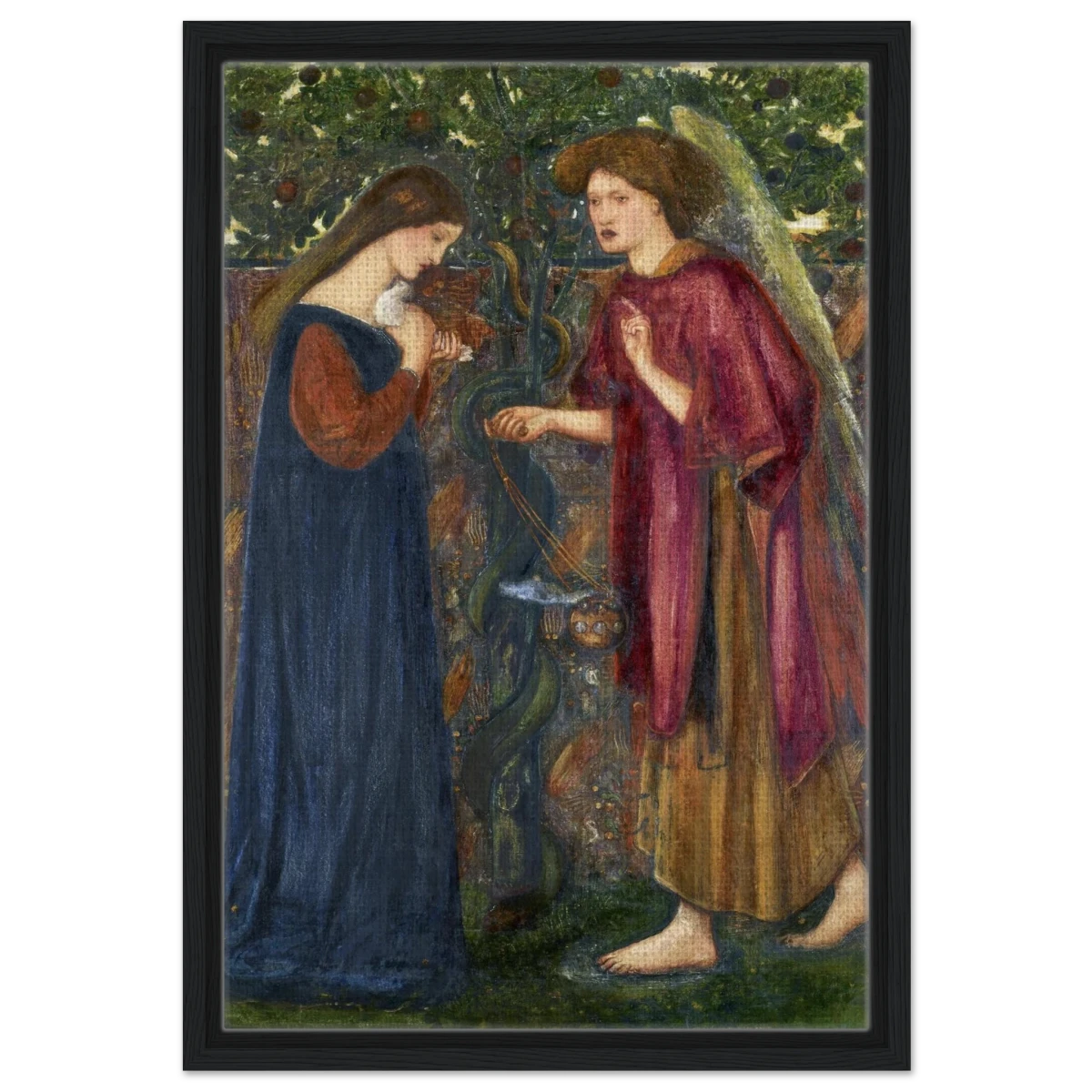 The Annunciation by Sir Edward Burne–Jones | A Masterpiece of Pre - Raphaelite Art | wall Art Print - Framed Canvas - 40x60 cm / 16x24″ - Black frame